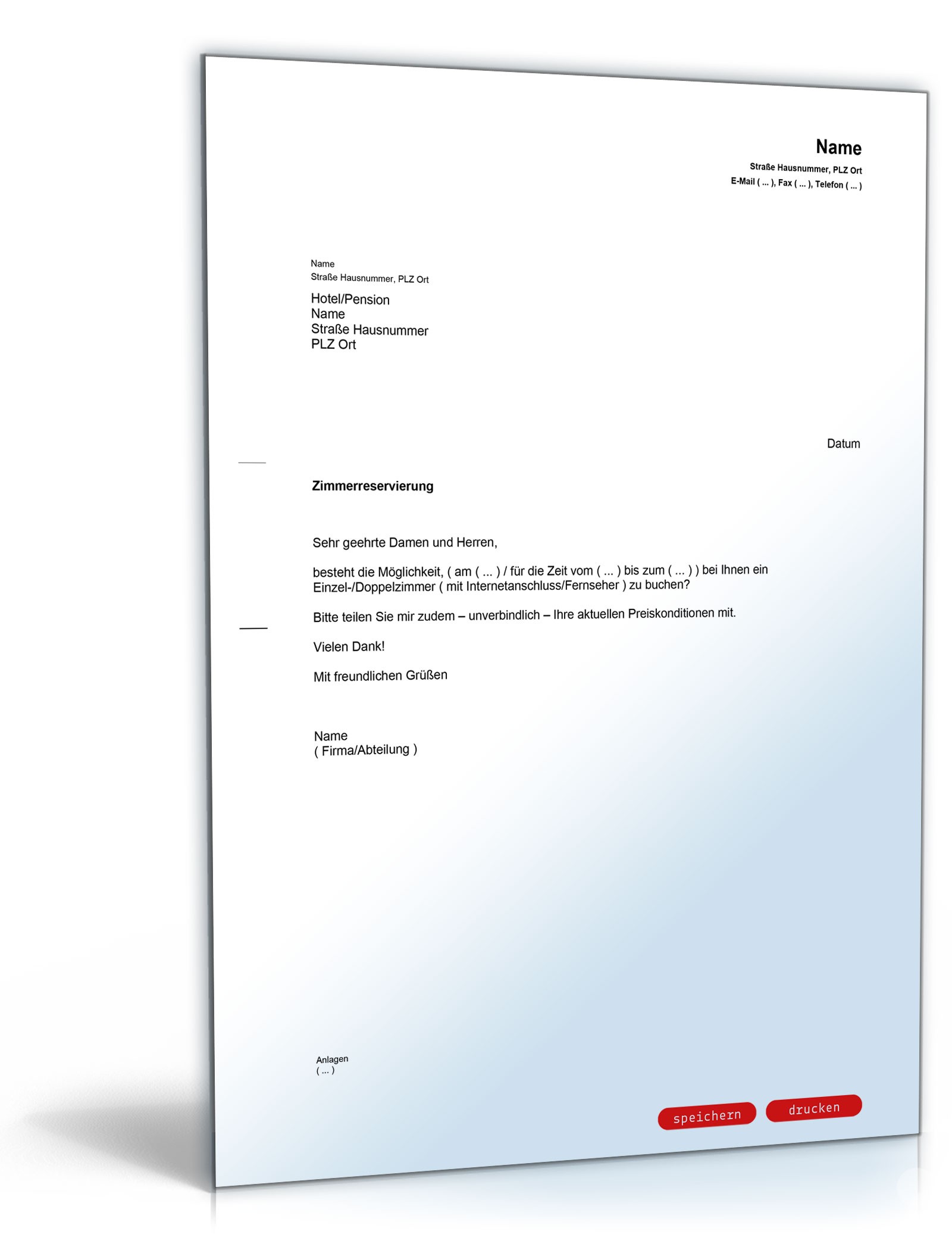 Anfrage Hotelzimmer PDF