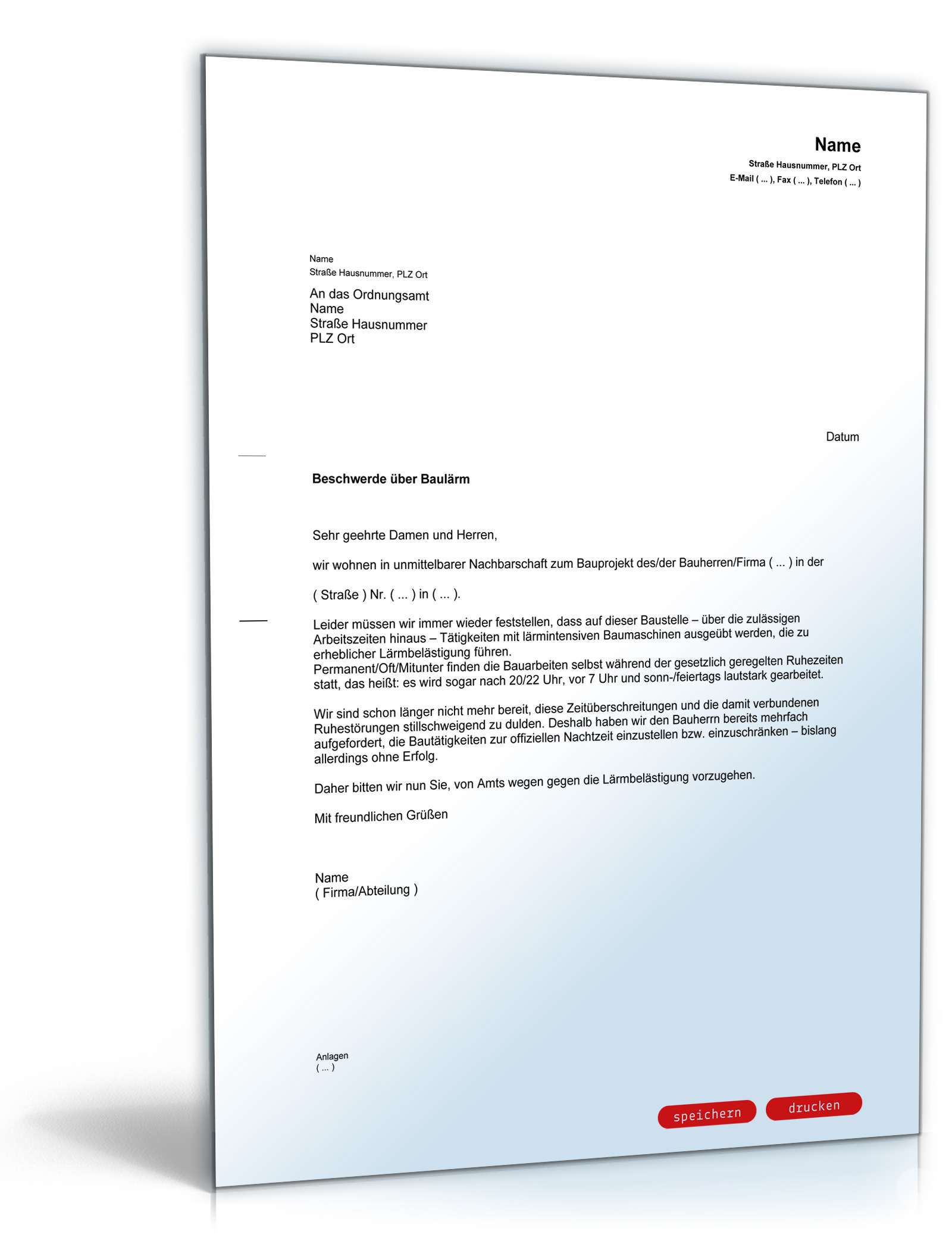 Beschwerde über Baulärm beim Ordnungsamt PDF