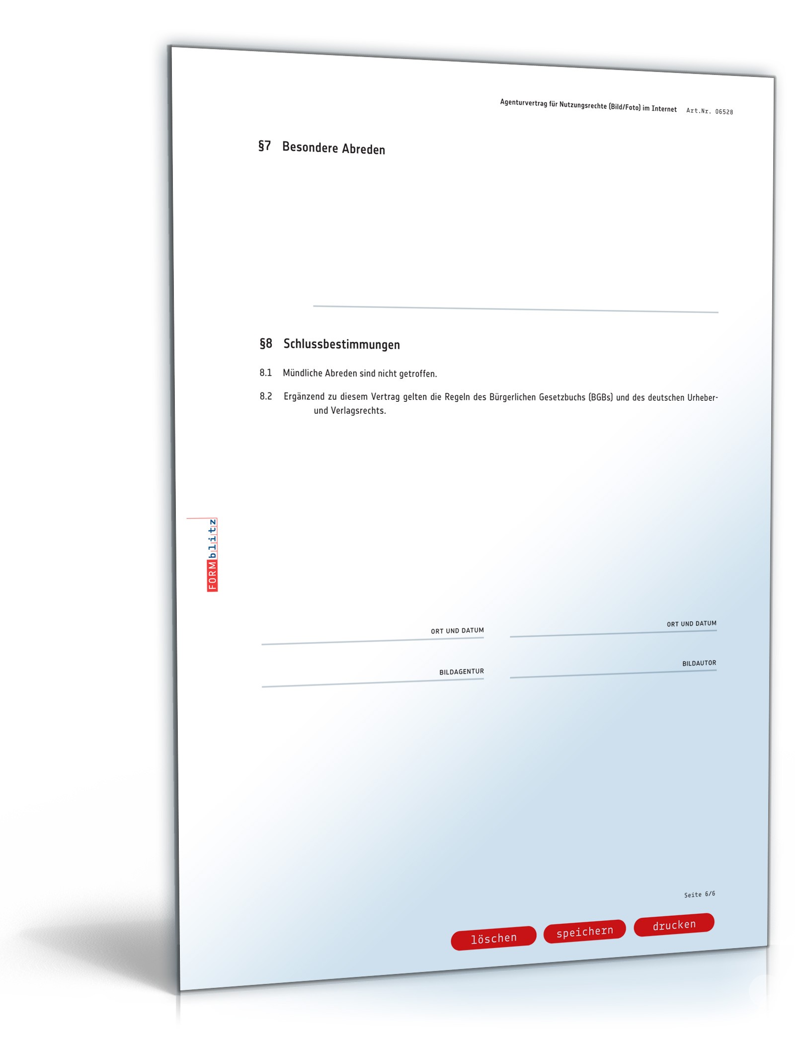 Agenturvertrag Nutzungsrechte Bild im Internet PDF. Seite: 6