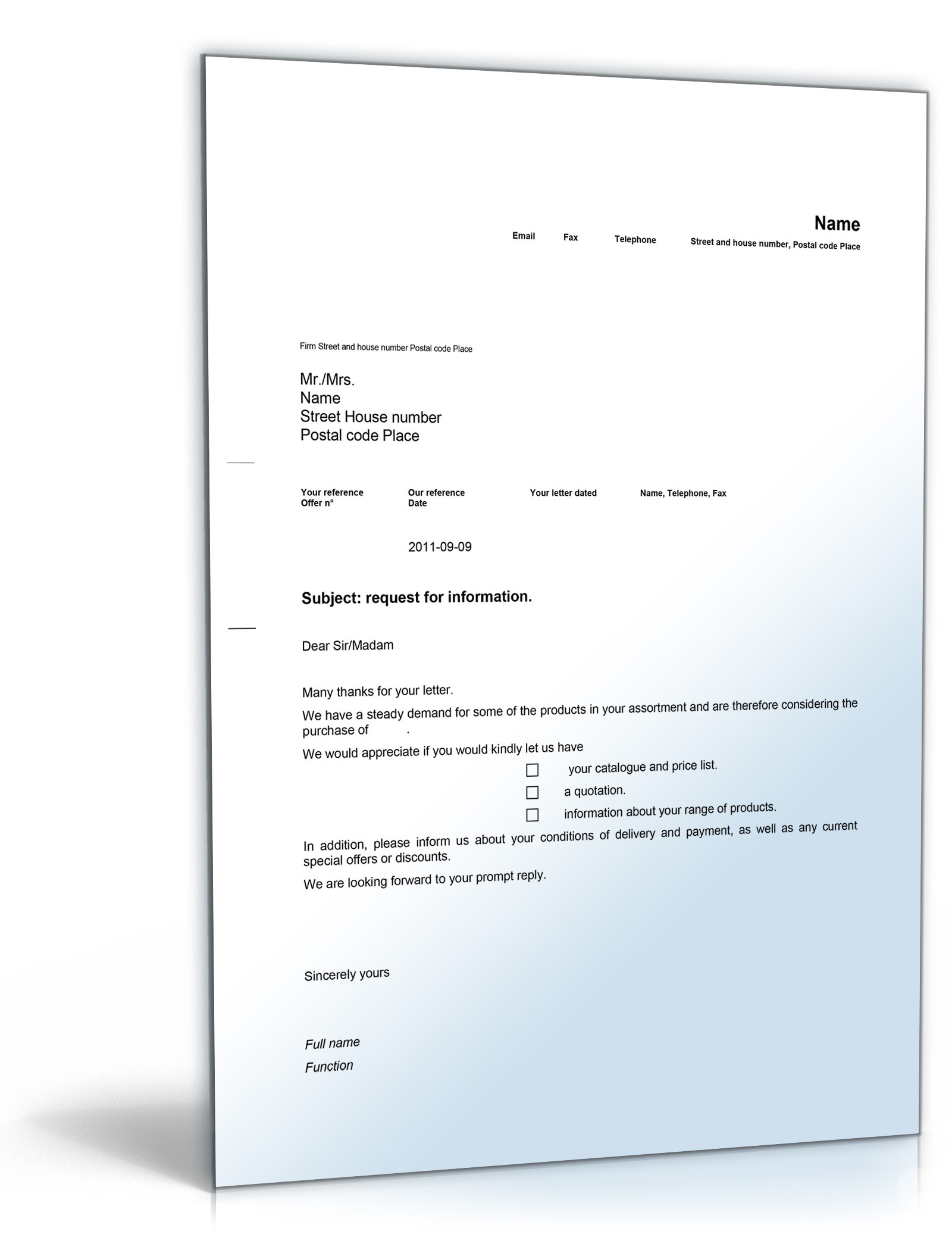 Bitte um Informationen (Englisch) Word