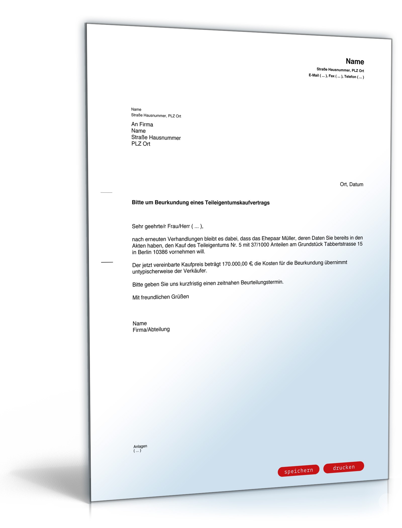 Mitteilung Teileigentumskaufvertrag PDF