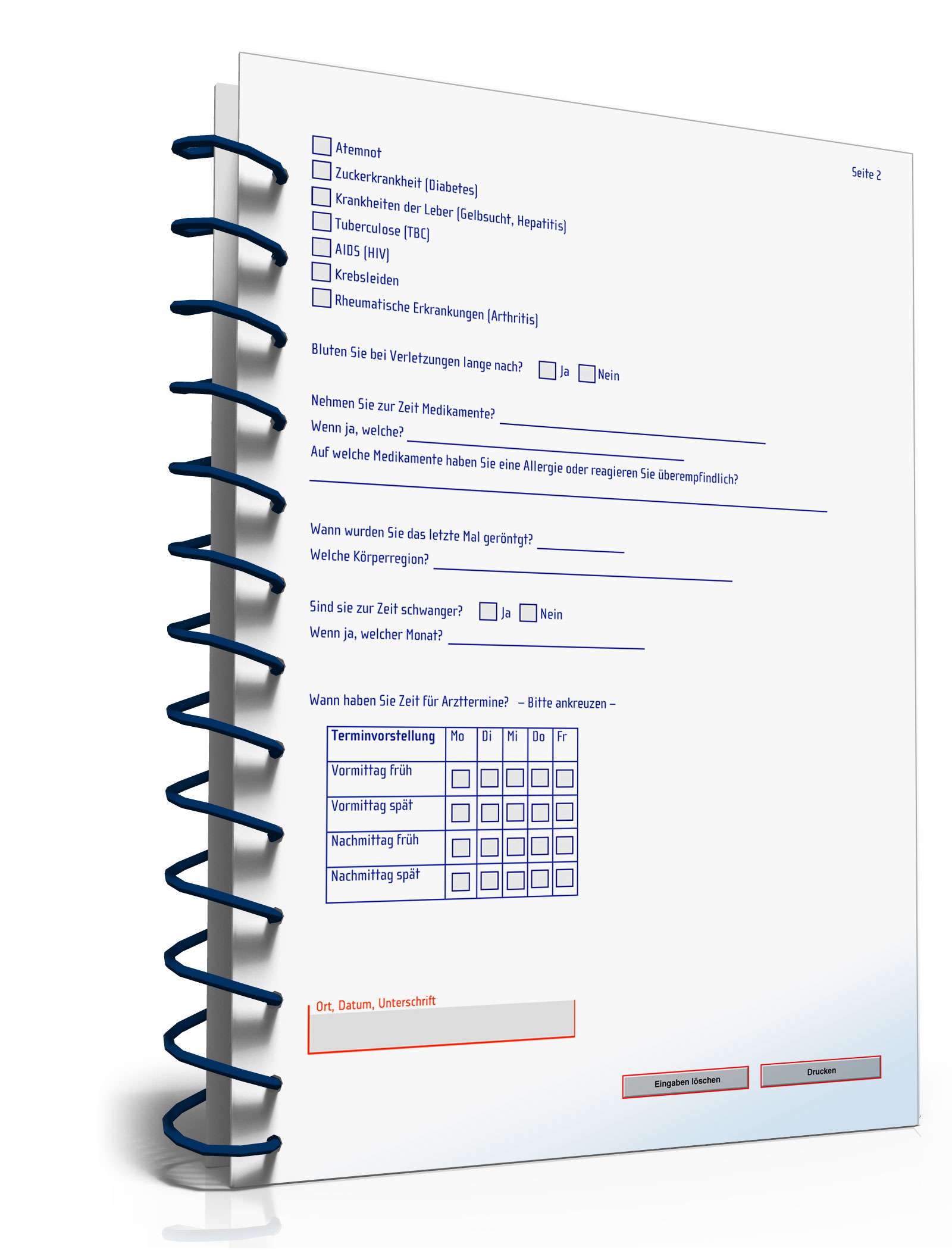 Anamnesebogen PDF. Seite: 2