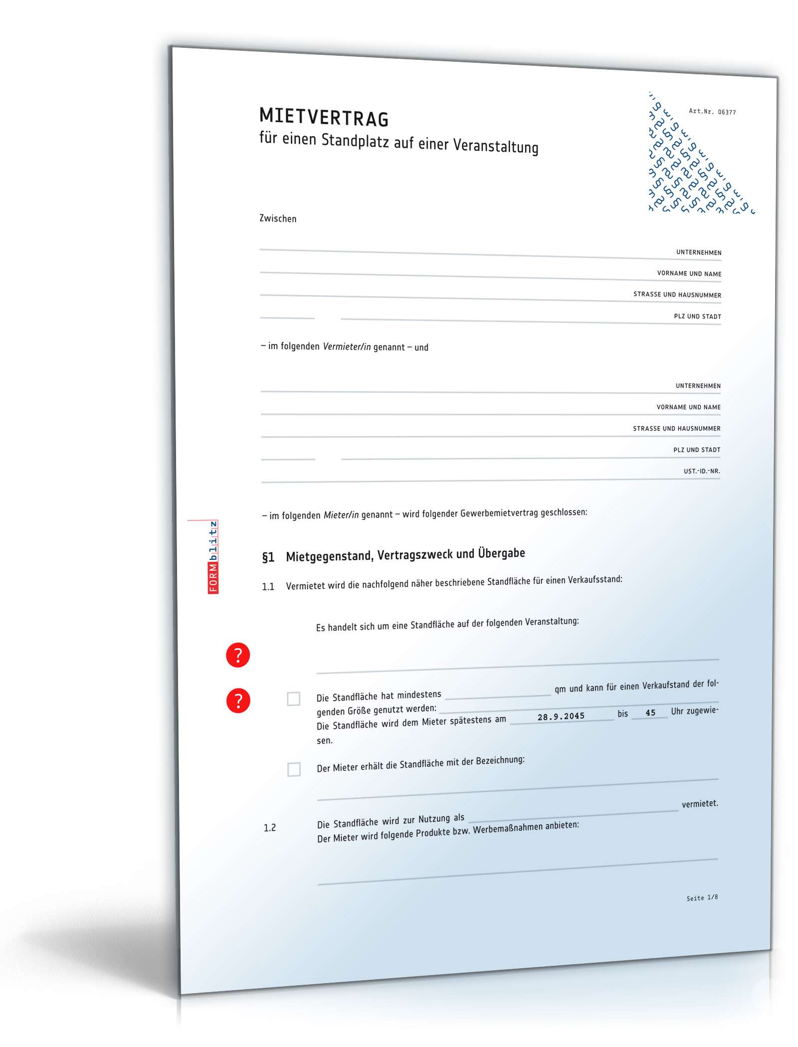 Mietvertrag Standplatz auf einer Veranstaltung PDF