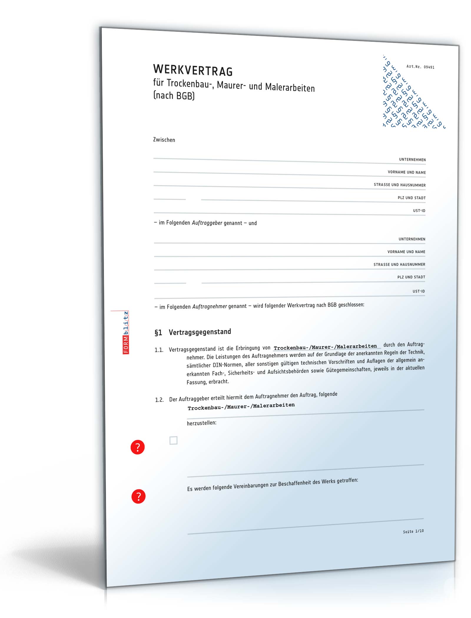 Werkvertrag Trockenbau-, Maurer- und Malerarbeiten PDF