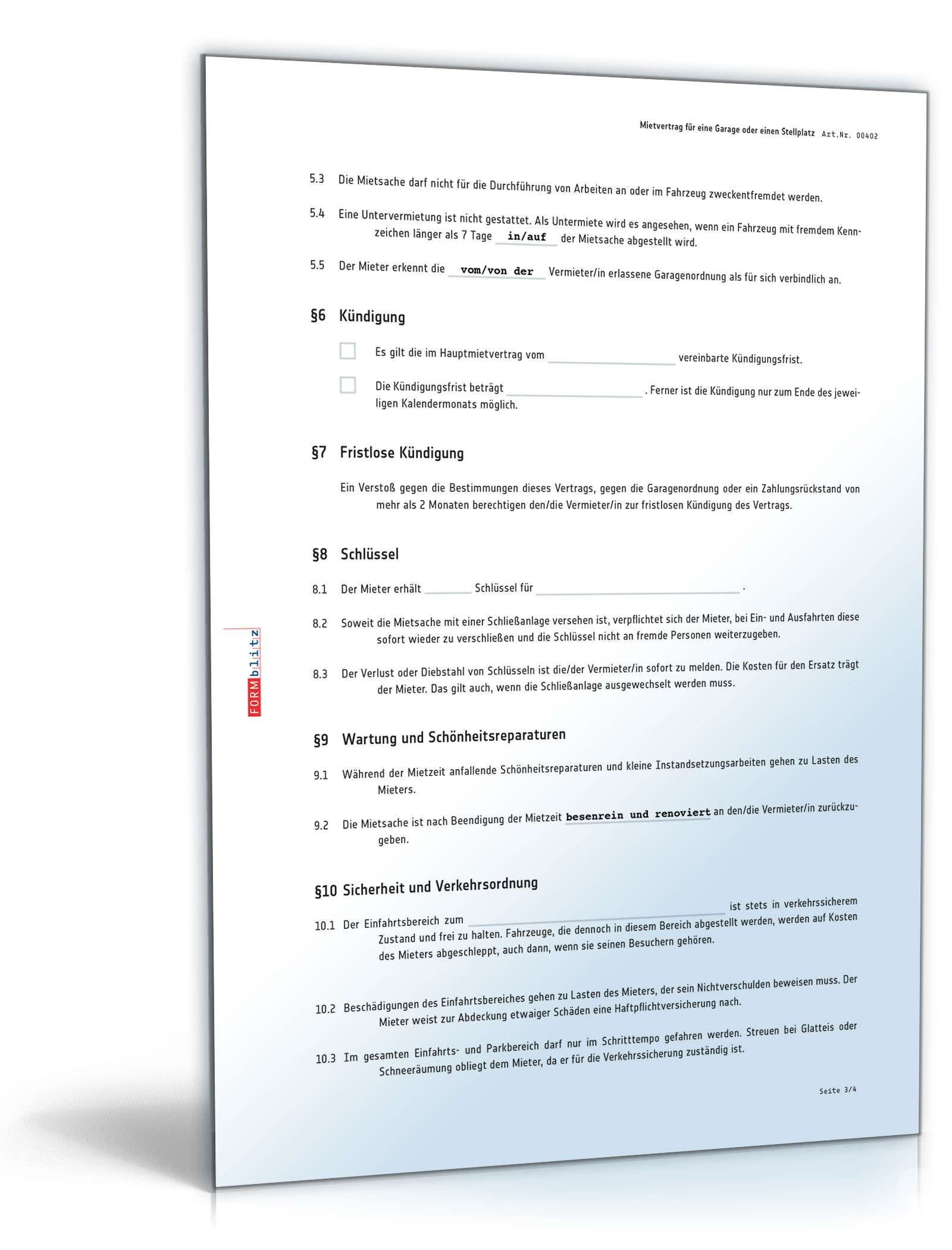 Mietvertrag Garage PDF. Seite: 3