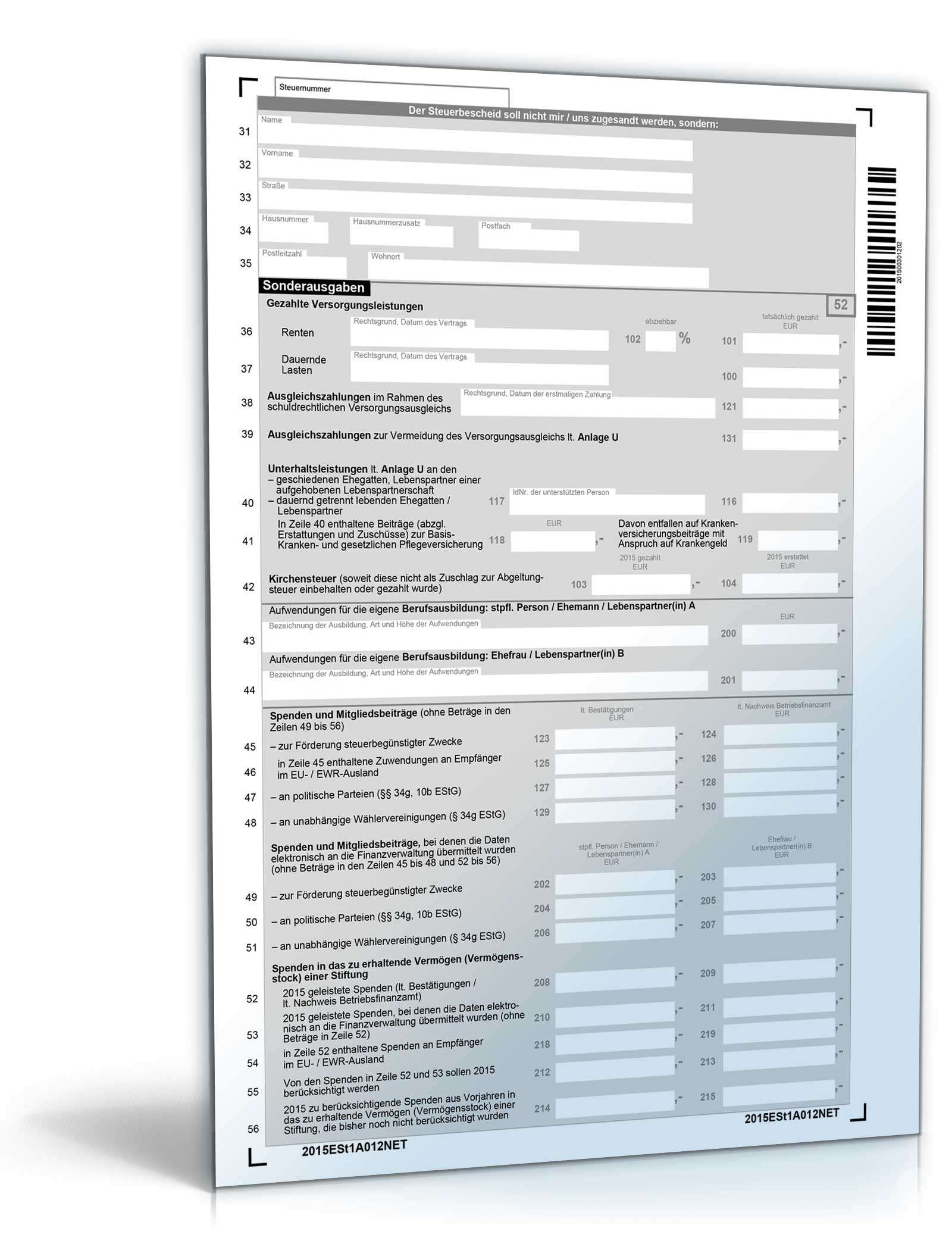 Einkommensteuererklärung 2015 - Mantelbogen  PDF. Seite: 2
