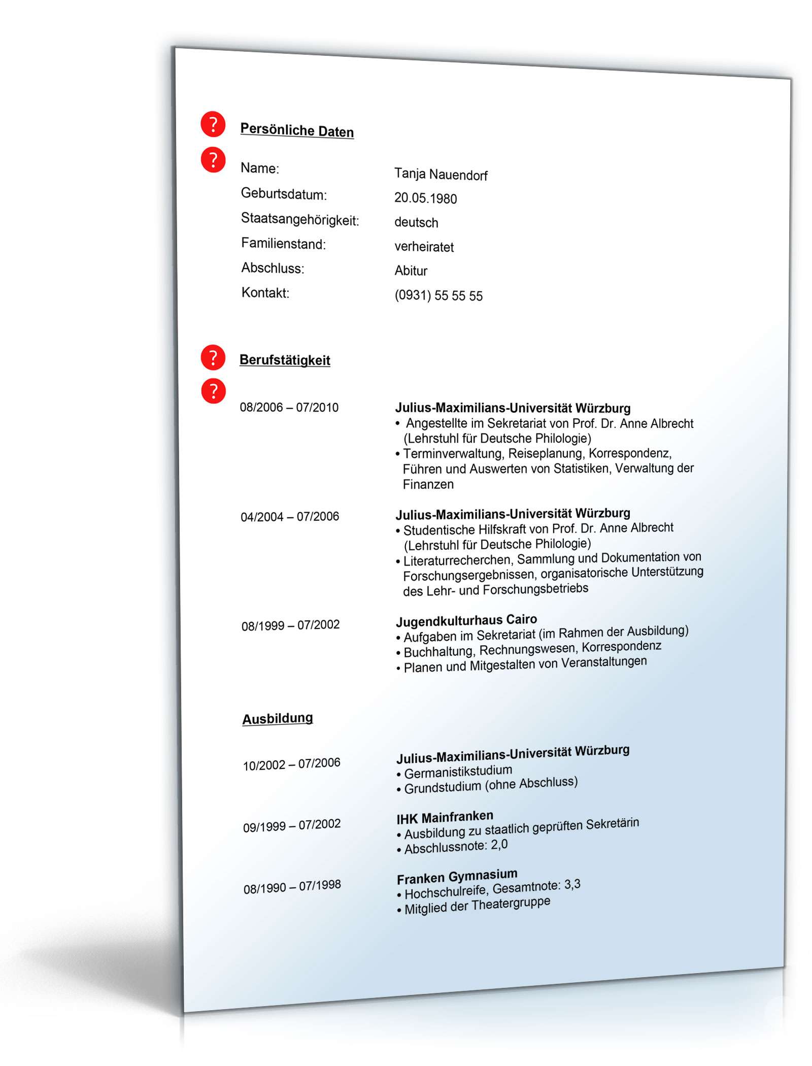 Lebenslauf Sekretärin PDF. Seite: 2