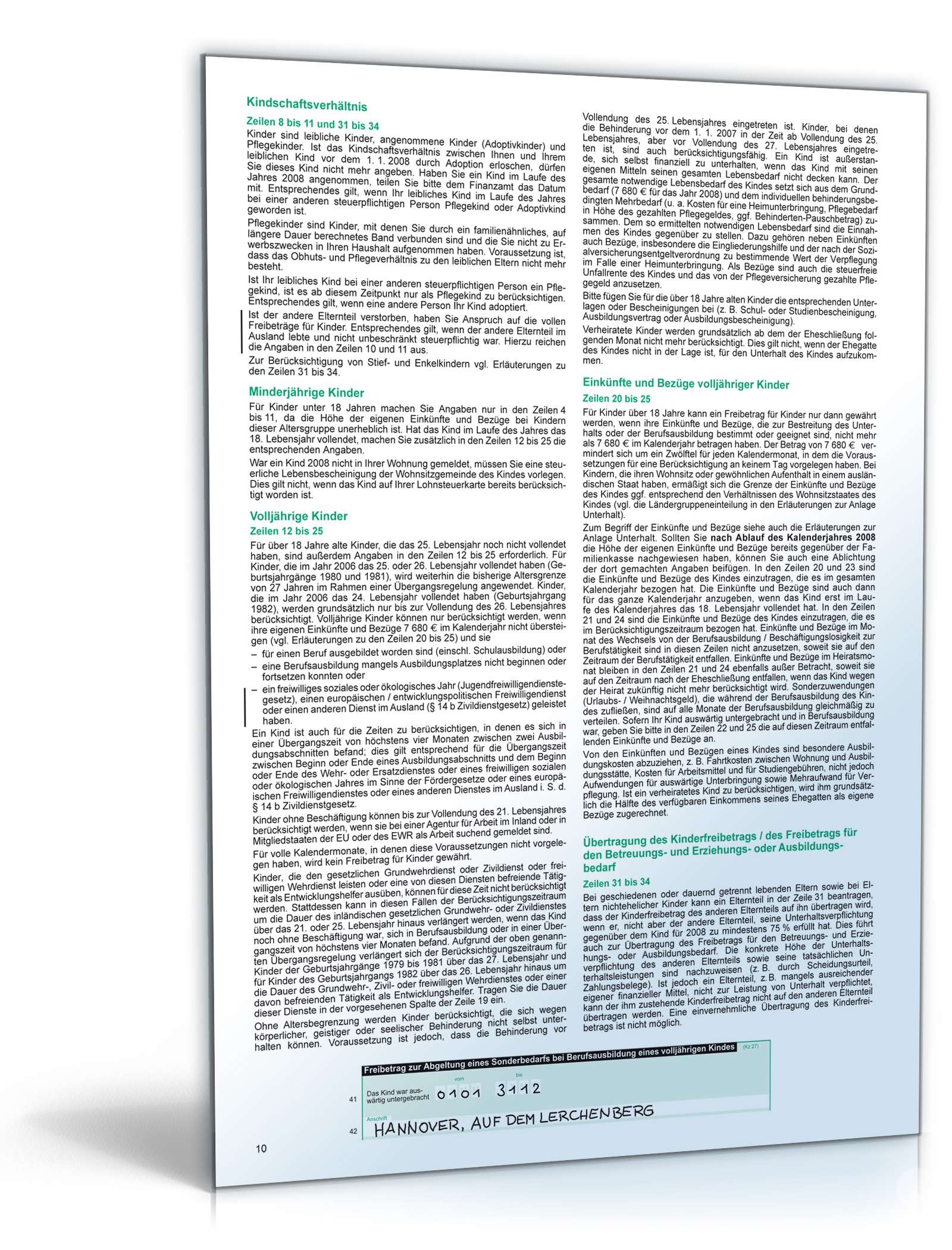 Anleitung Einkommensteuererklärung 2008 PDF. Seite: 10