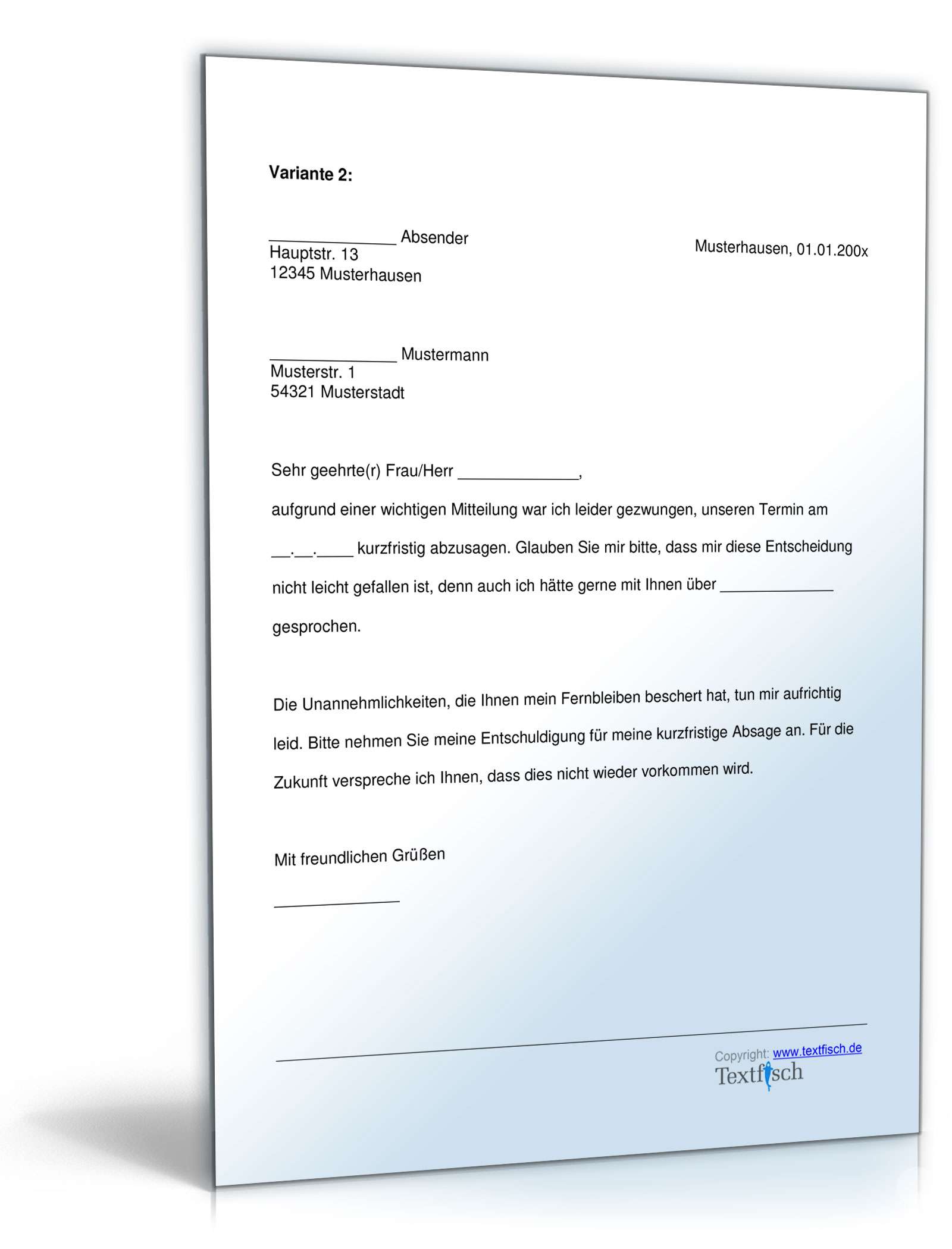 Entschuldigung nicht eingehaltener Termin PDF. Seite: 2