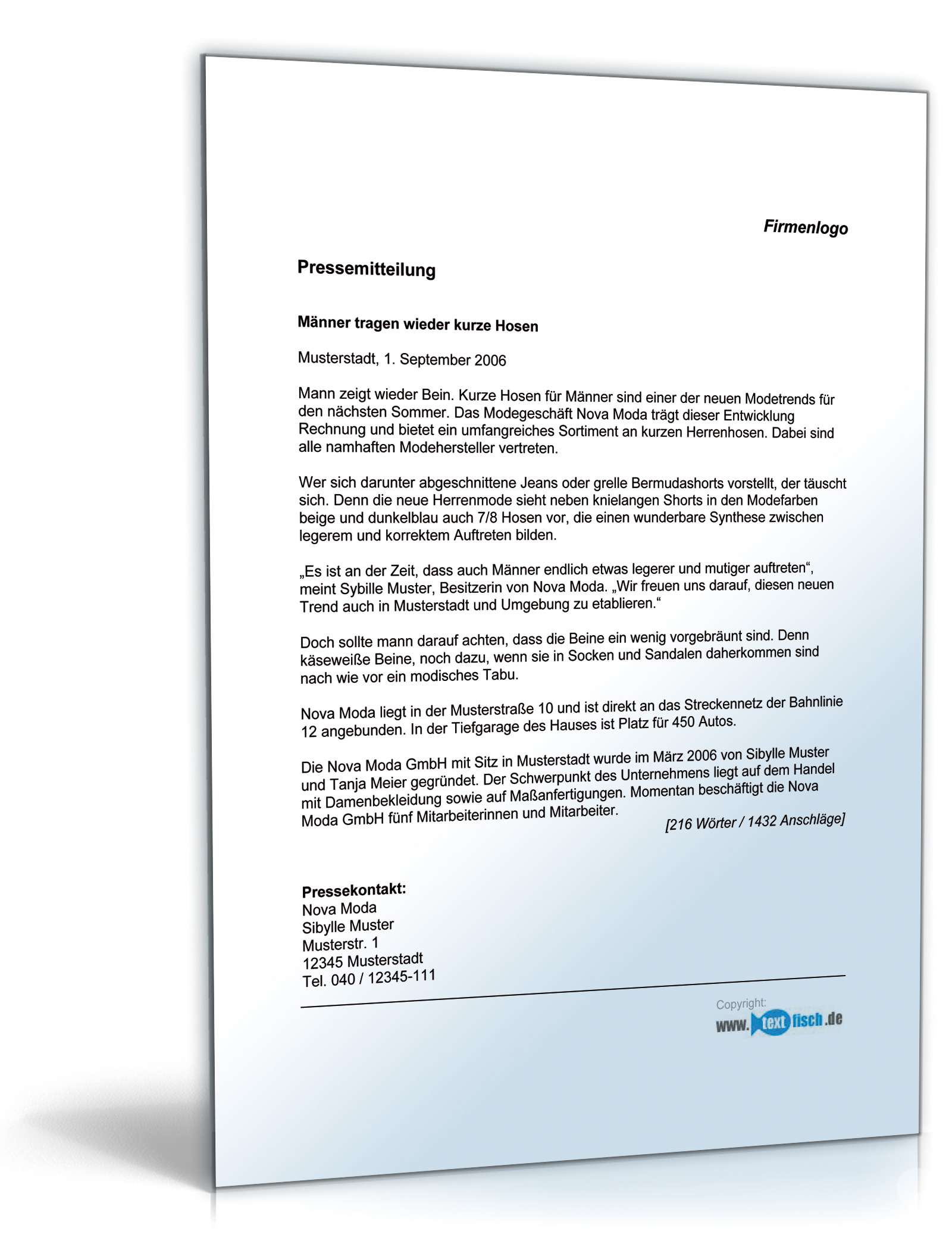 Pressemitteilung über neuen Trend im Bekleidungsladen
