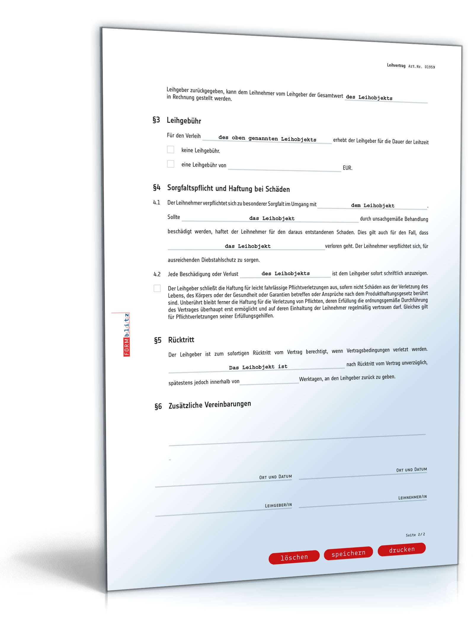 Leihvertrag PDF. Seite: 2