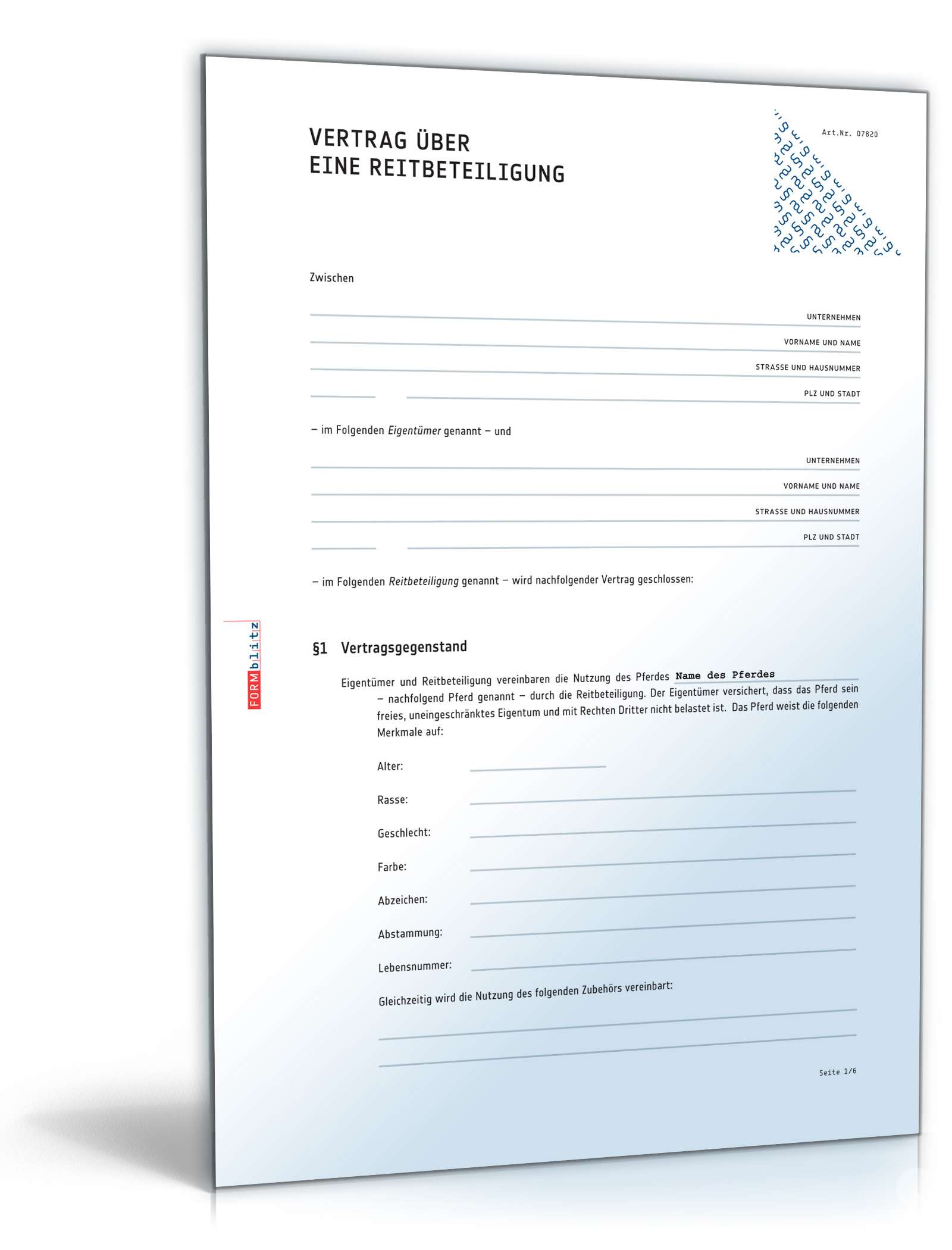 Vertrag Reitbeteiligung PDF