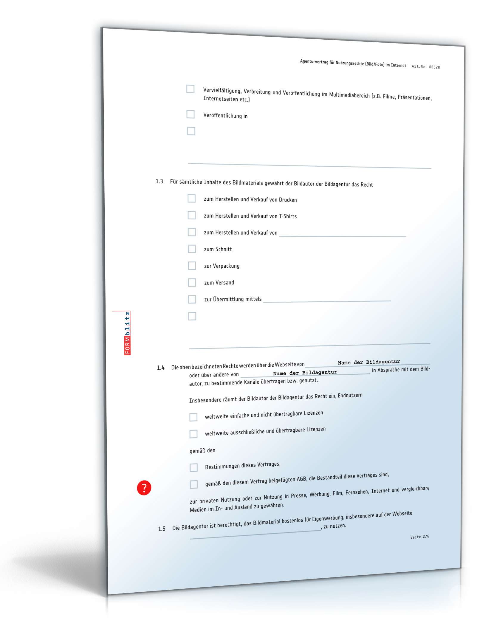 Agenturvertrag Nutzungsrechte Bild im Internet PDF. Seite: 2