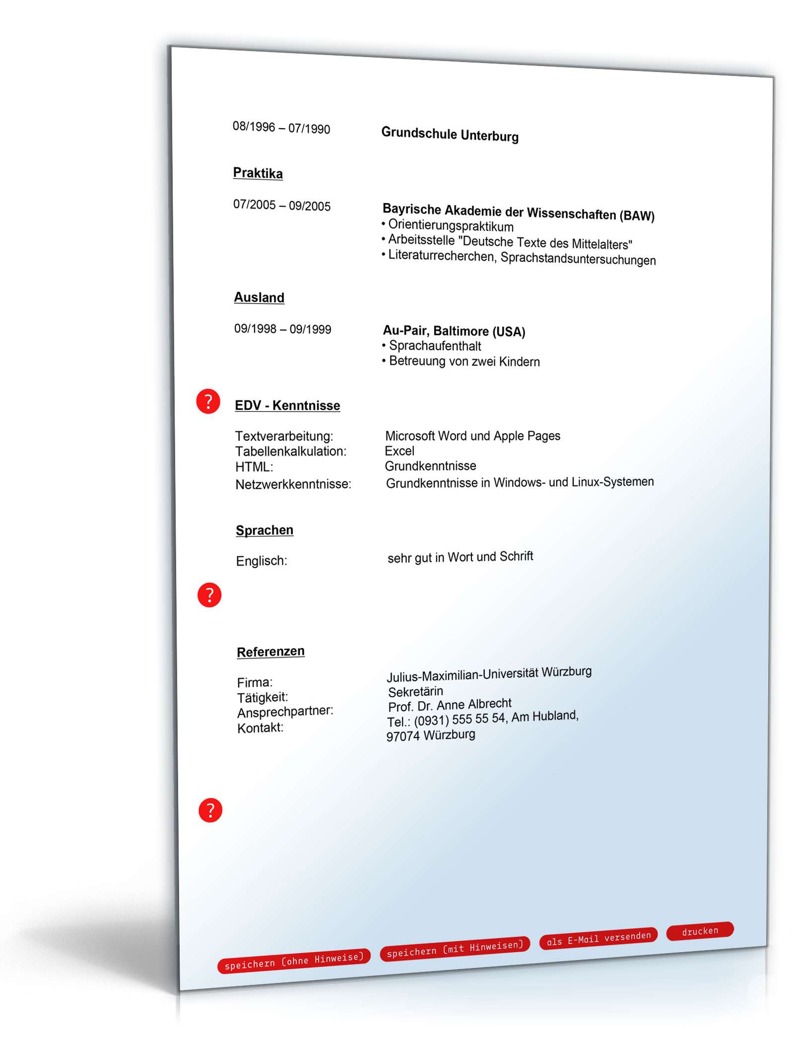 Lebenslauf Sekretärin PDF. Seite: 3