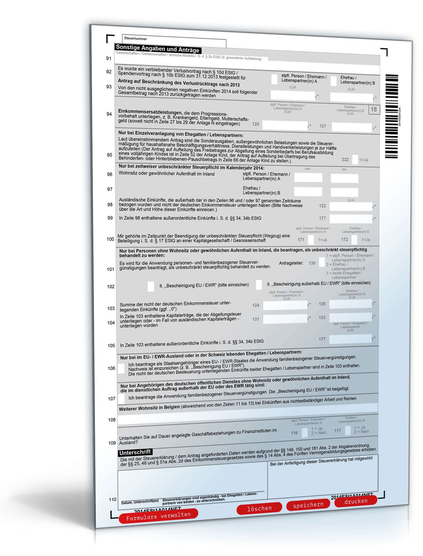 Einkommensteuererklärung 2014 - Mantelbogen  PDF. Seite: 4