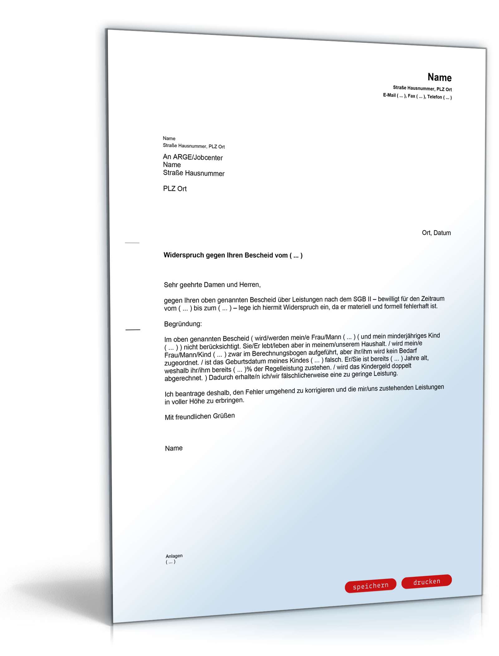 Widerspruch fehlerhafter ALG-II-Bescheid PDF