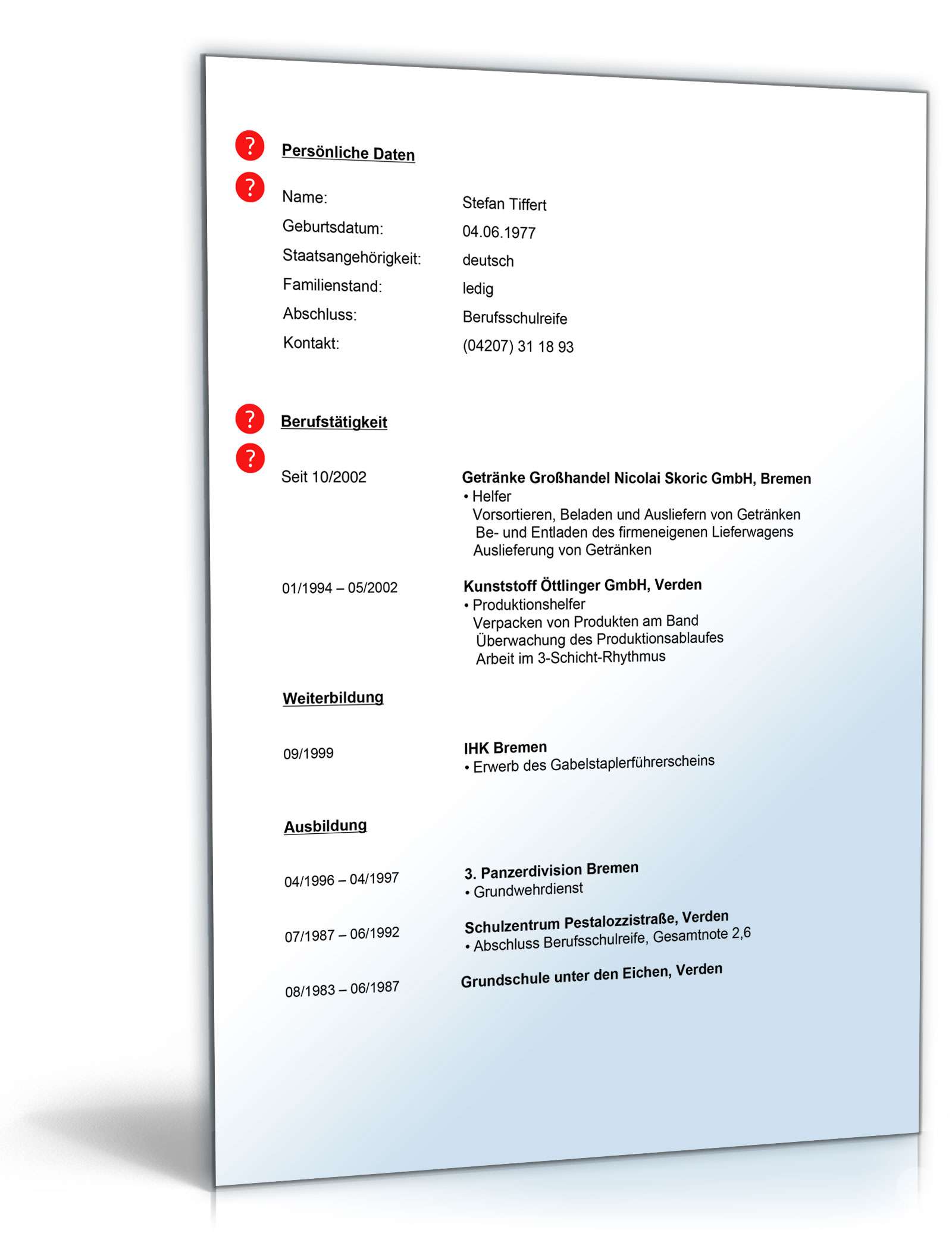 Lebenslauf Produktionshelfer PDF. Seite: 2