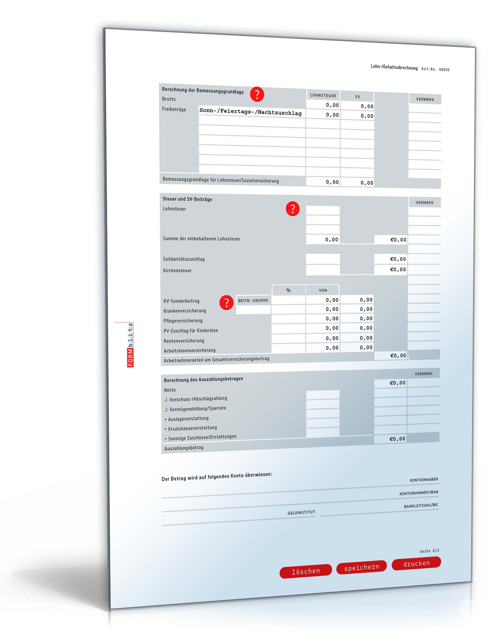 Lohn- und Gehaltsabrechnung 2018 mit Bankverbindung PDF. Seite: 2