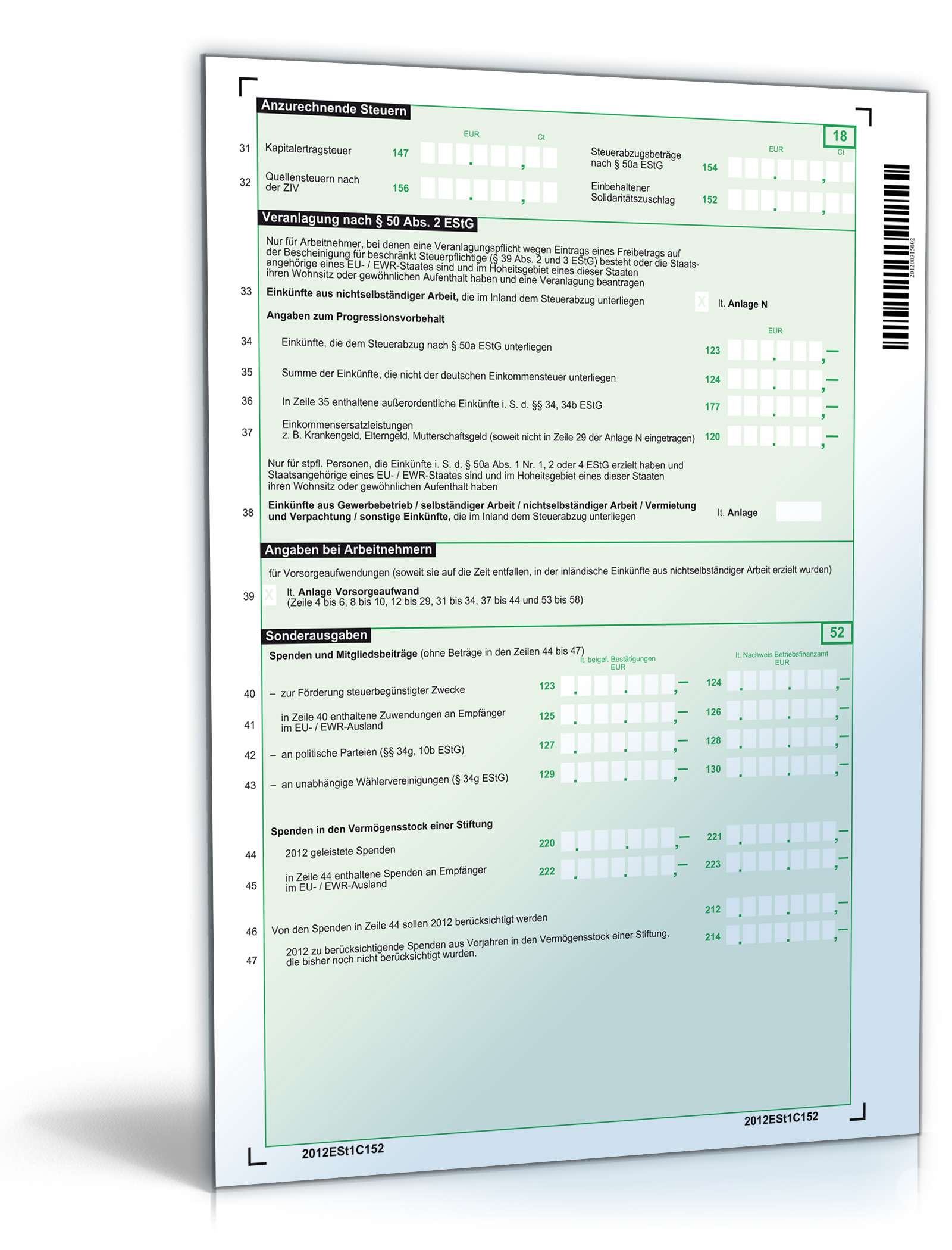 Einkommensteuererklärung 2012 - Mantelbogen beschränkte Steuerpflicht PDF. Seite: 2