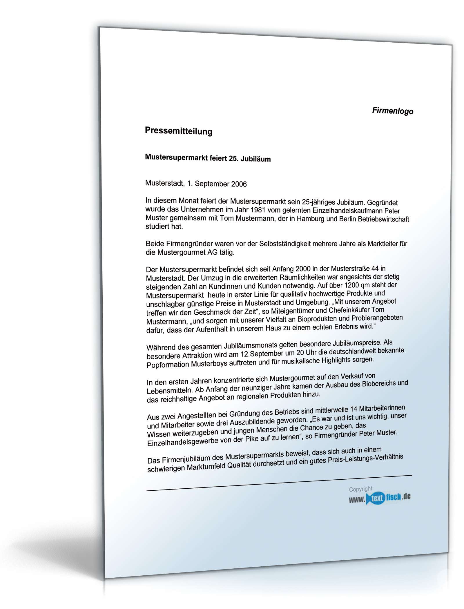 Pressemitteilung Firmenjubiläum eines Supermarkts