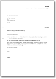 Widerspruch gegen unzulässige Mieterhöhung Word