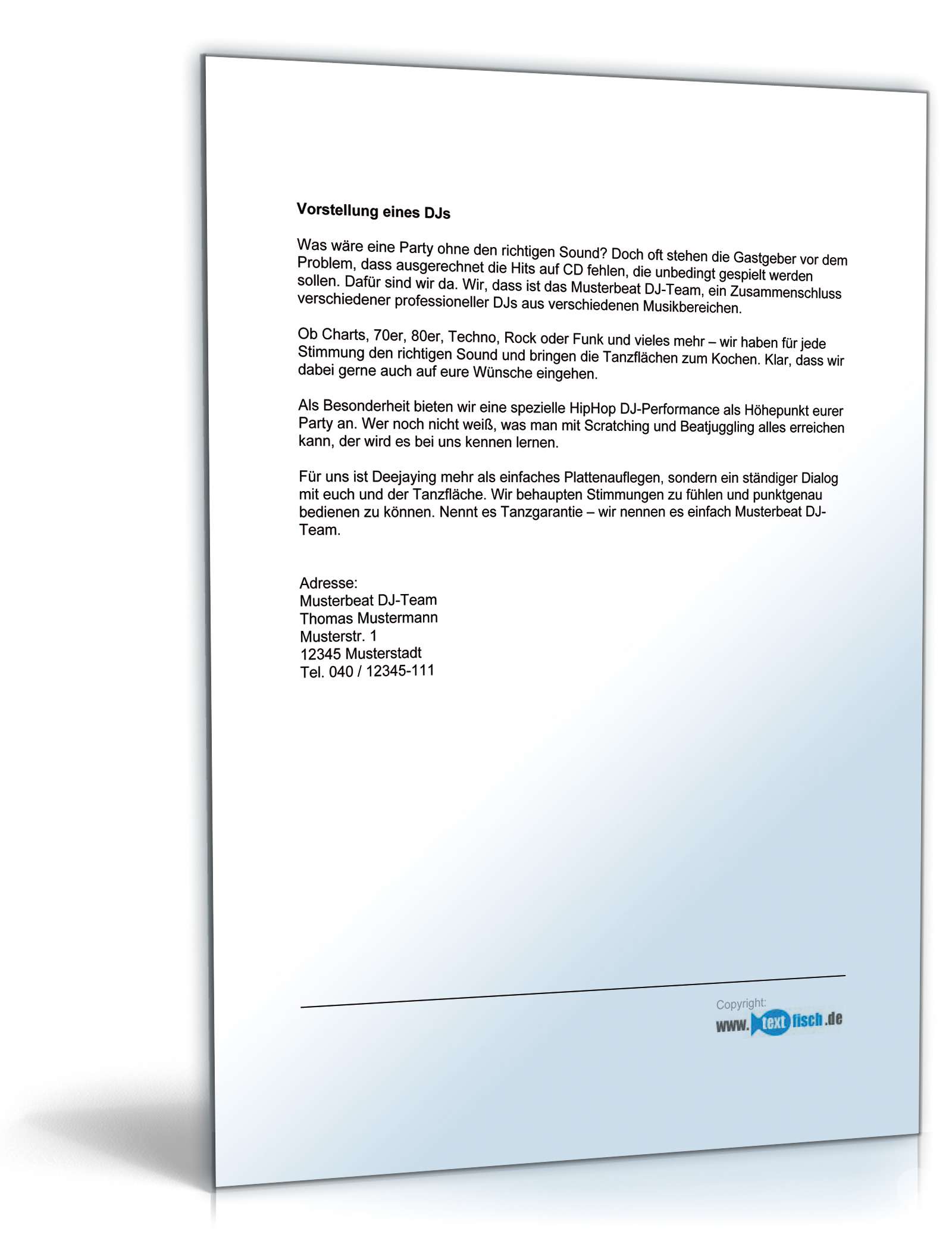 Werbetext für einen DJ