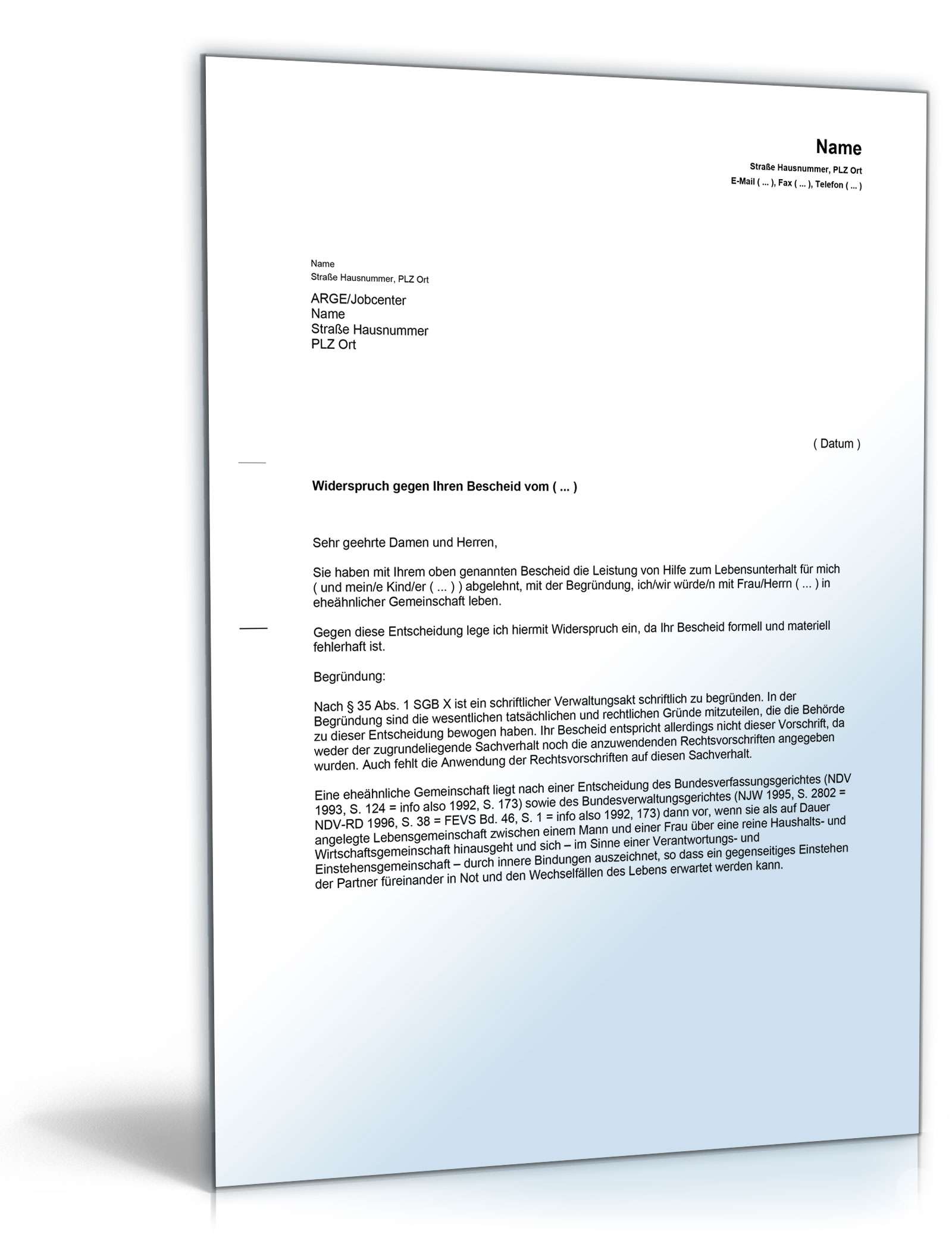 Widerspruch eheähnliche Bedarfsgemeinschaft PDF