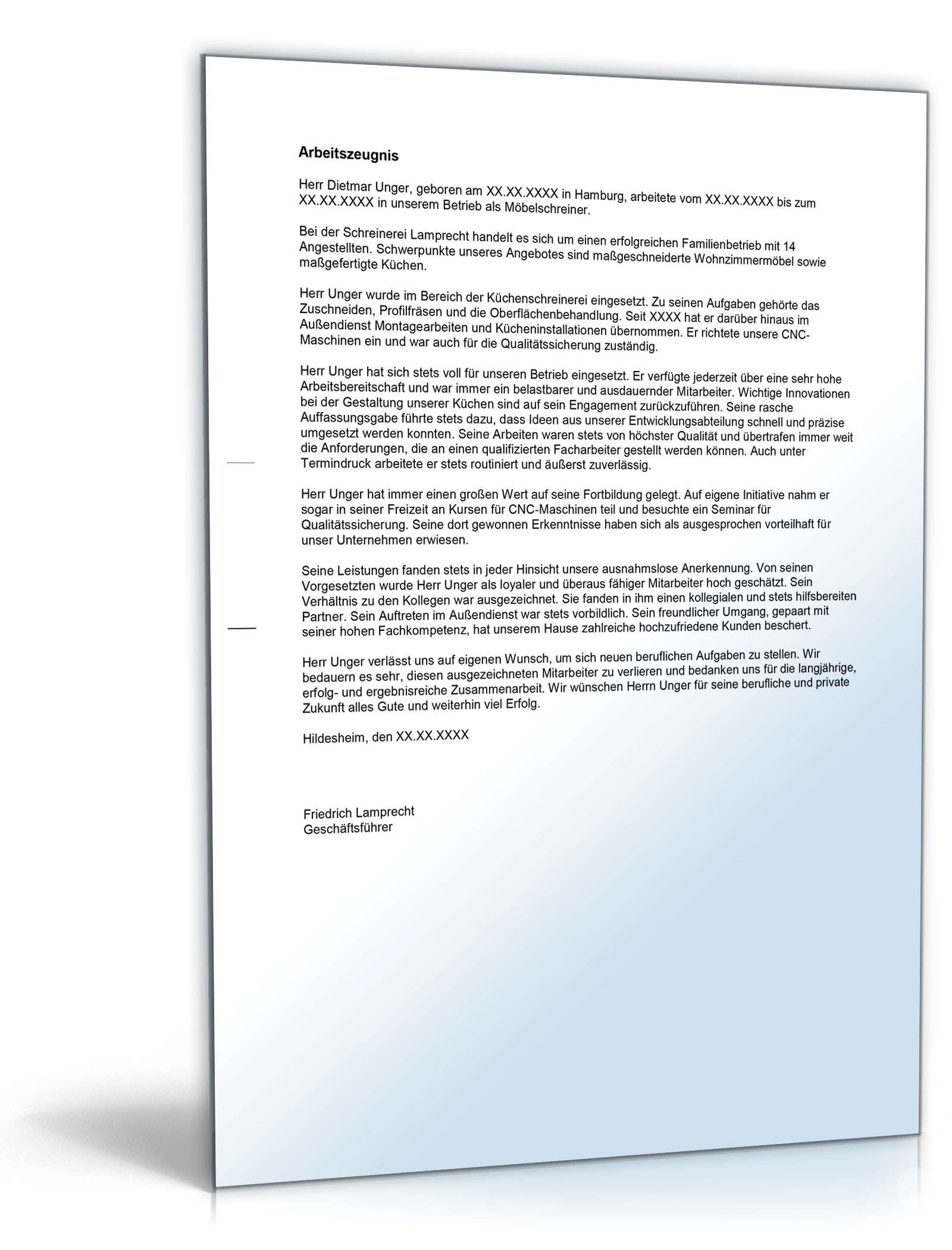 Arbeitszeugnis Möbelschreiner Excel. Seite: 3