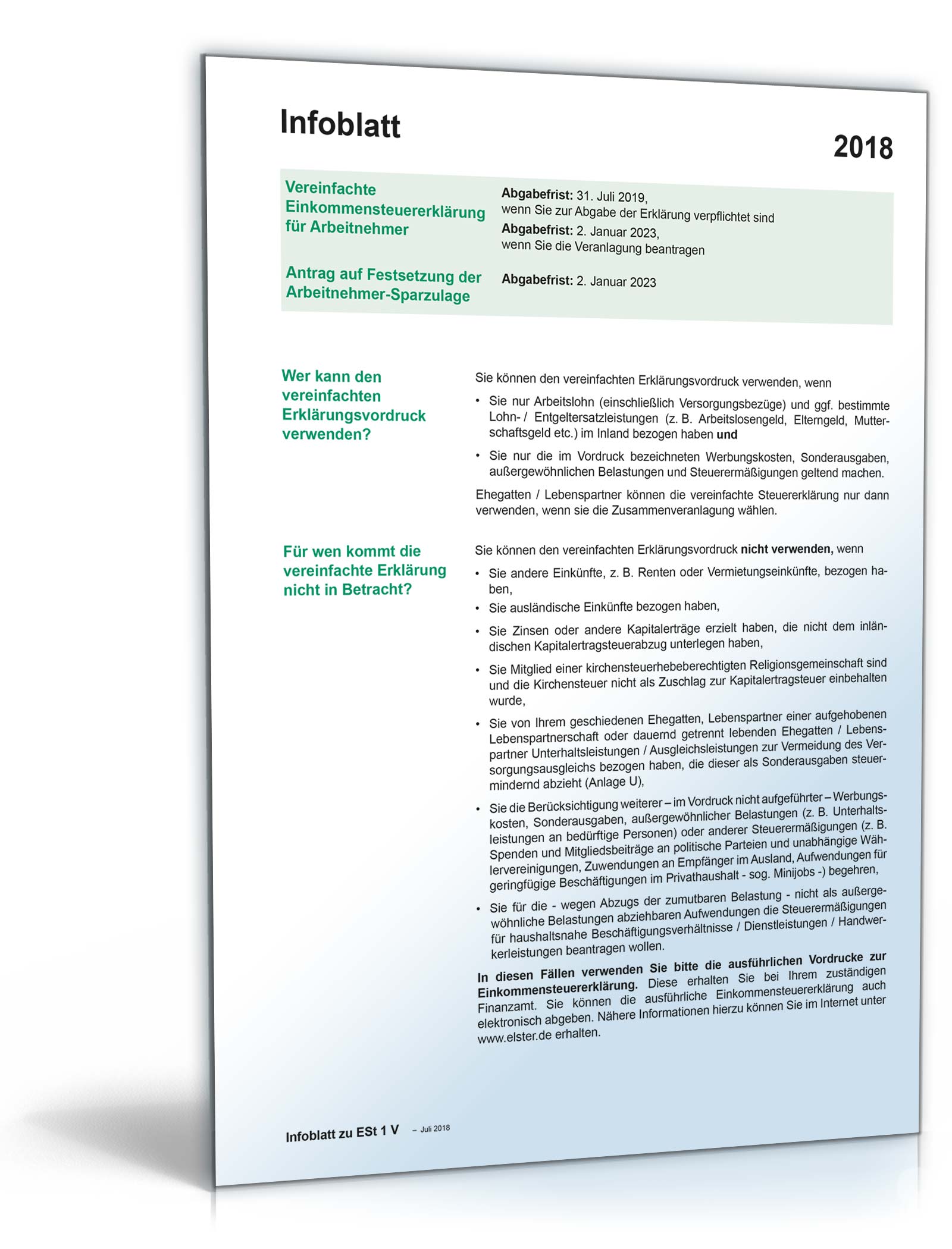 Vereinfachte Einkommensteuererklärung 2018 PDF. Seite: 3