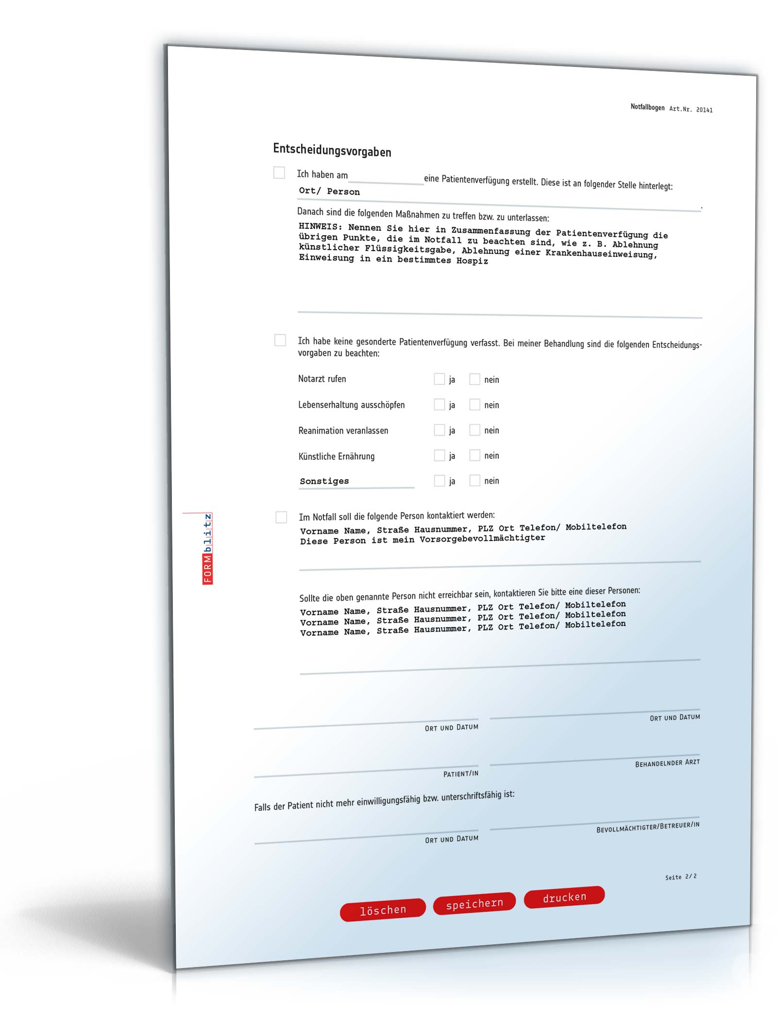 Notfallbogen PDF. Seite: 2