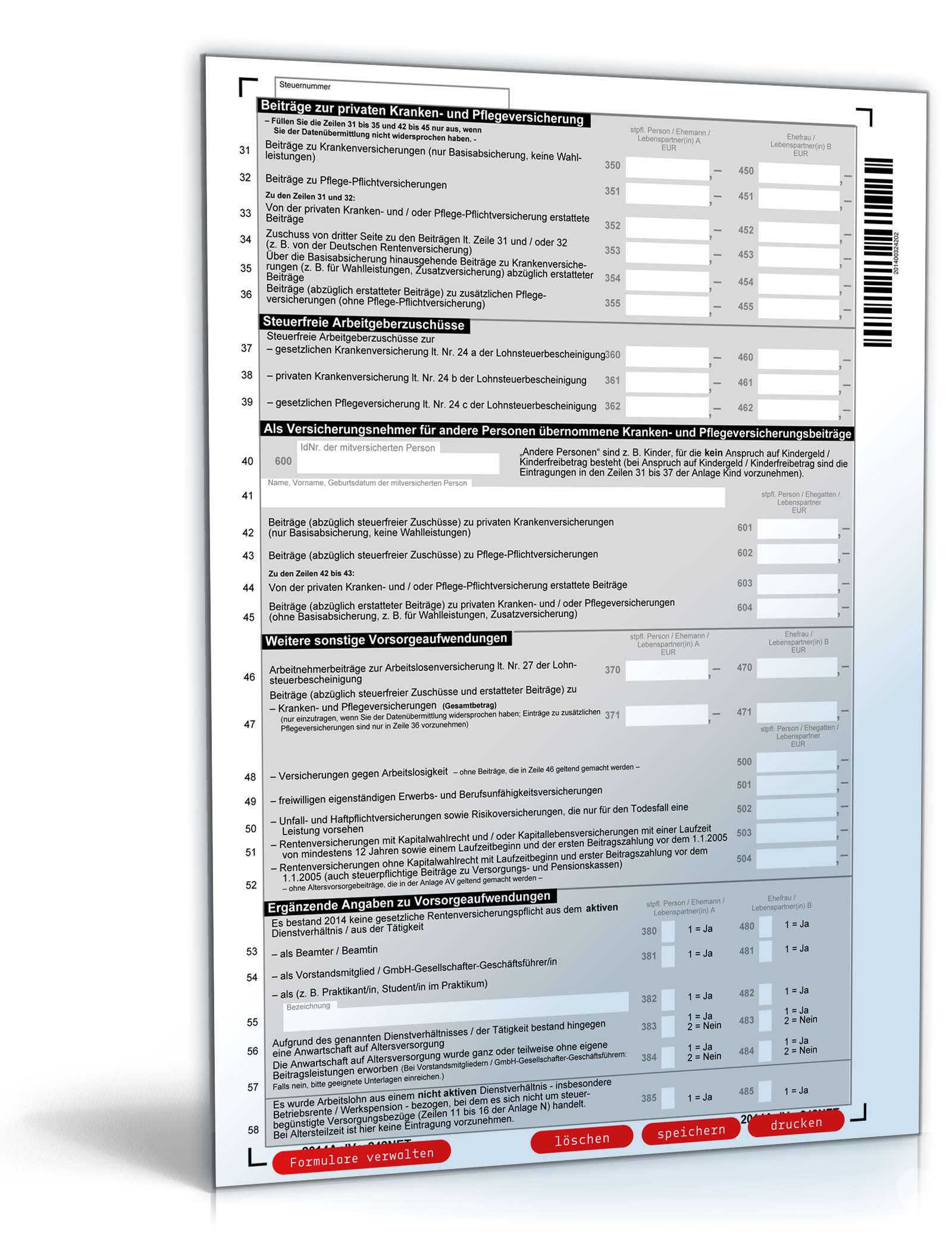 Anlage Vorsorgeaufwand 2014 PDF. Seite: 2