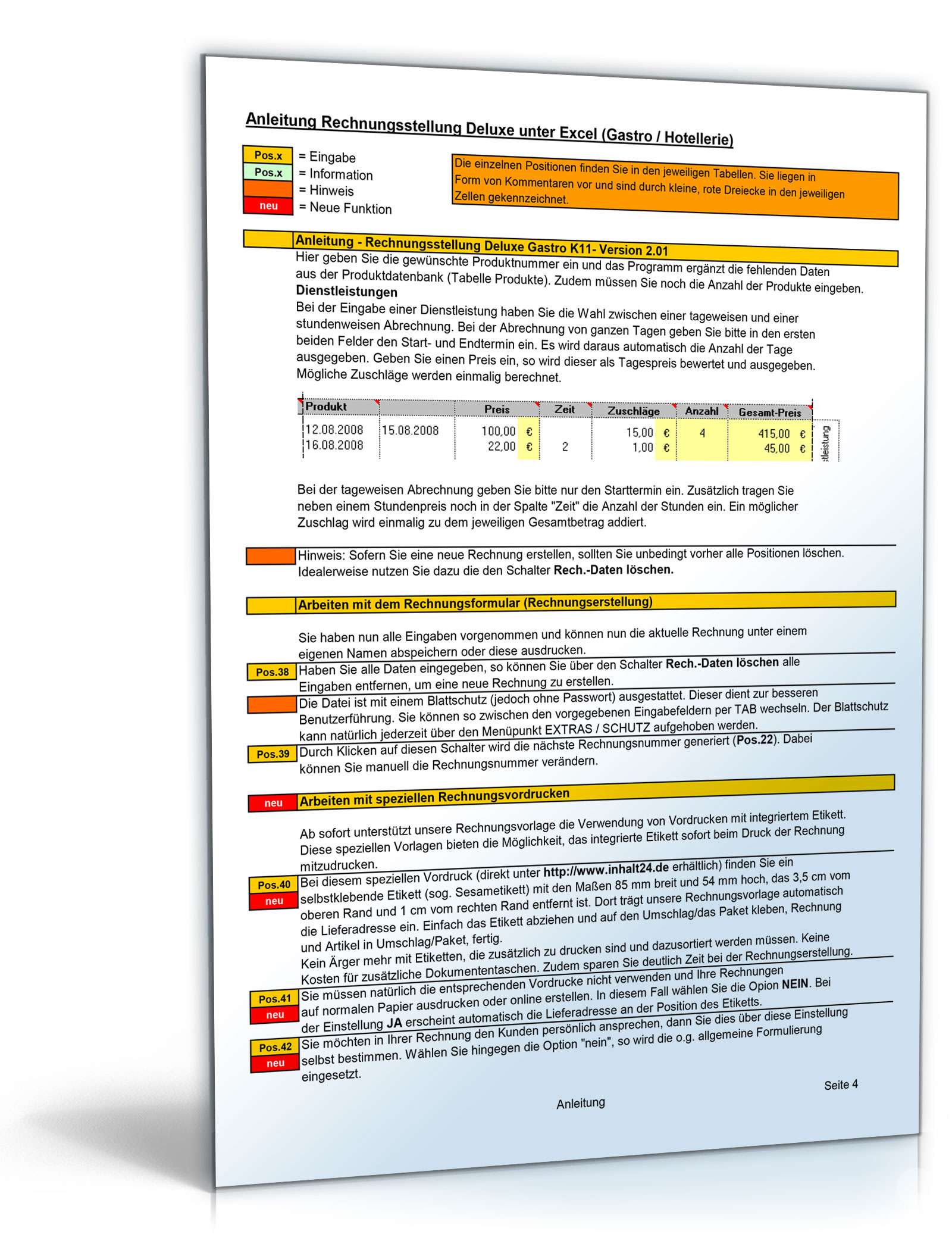 Rechnungsstellung Deluxe Gastronomie Excel. Seite: 5