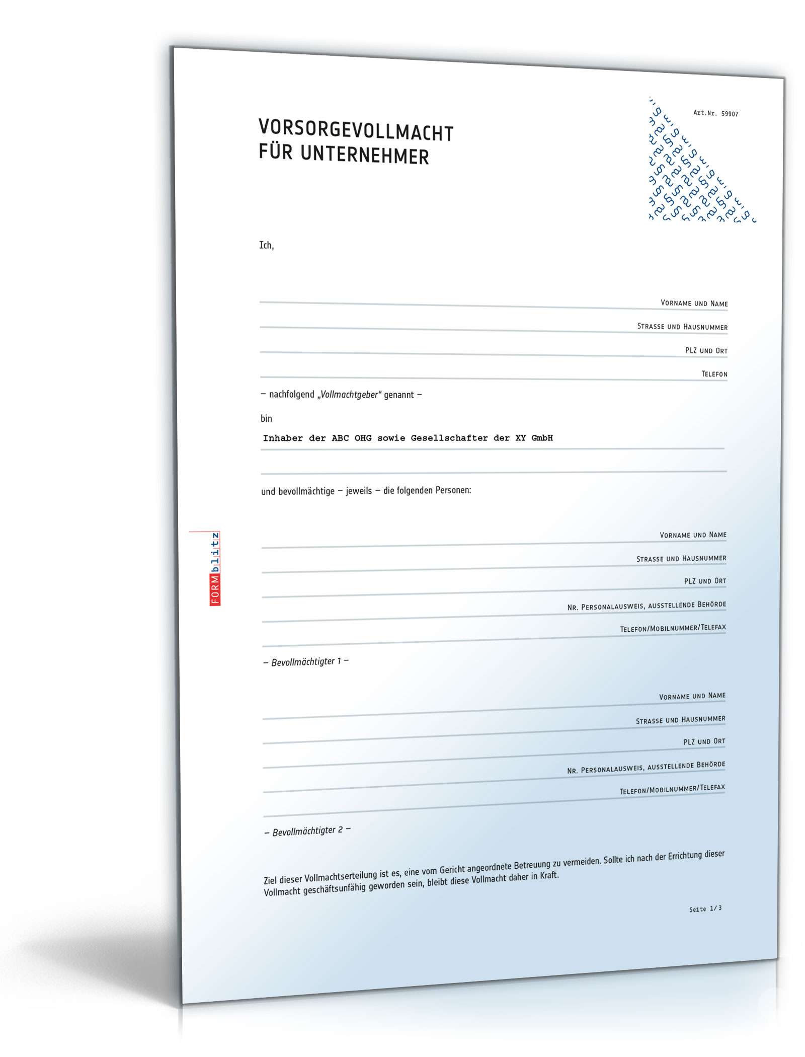 Vorsorgevollmacht Unternehmer Word