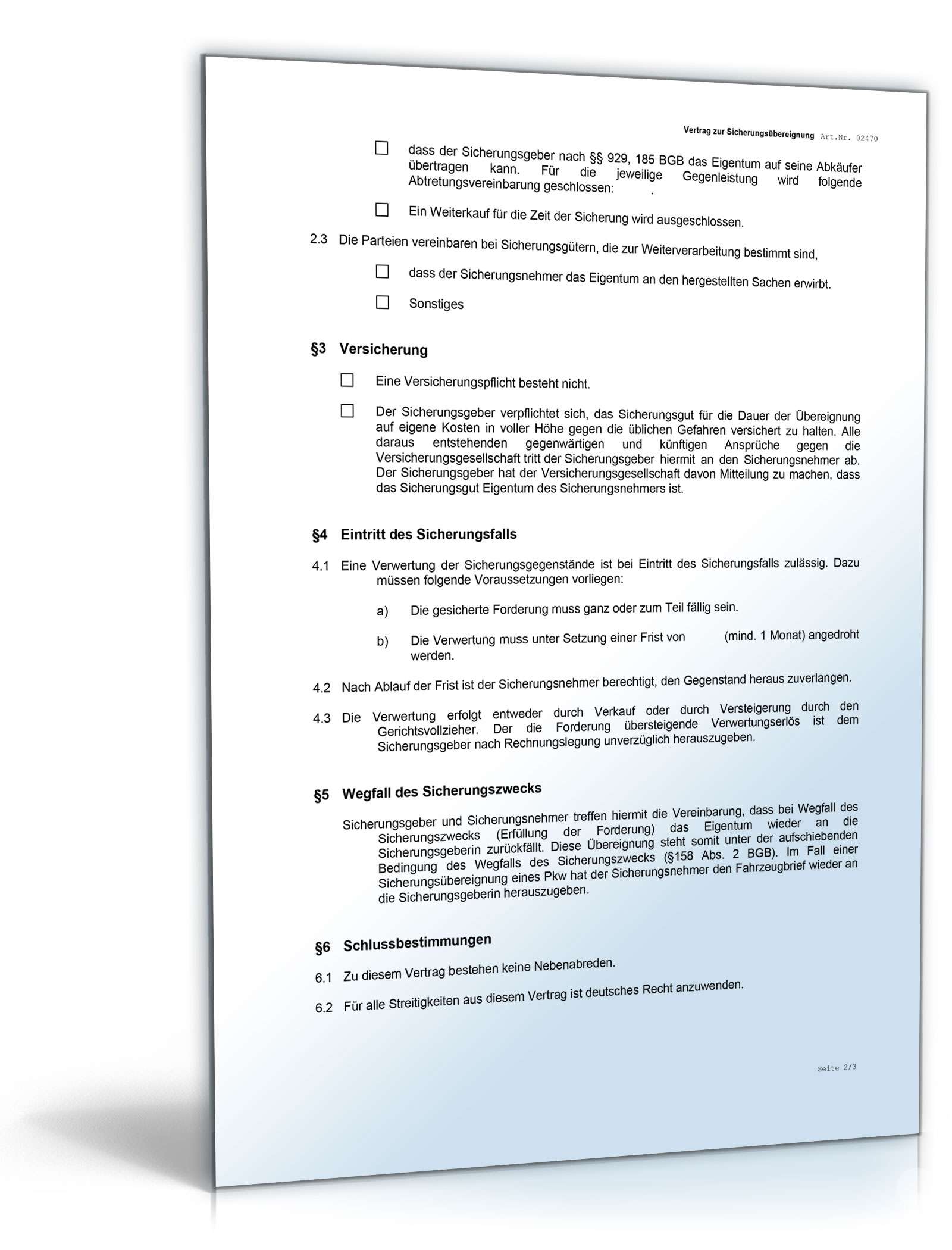 Vertrag zur Sicherungsübereignung Word. Seite: 2