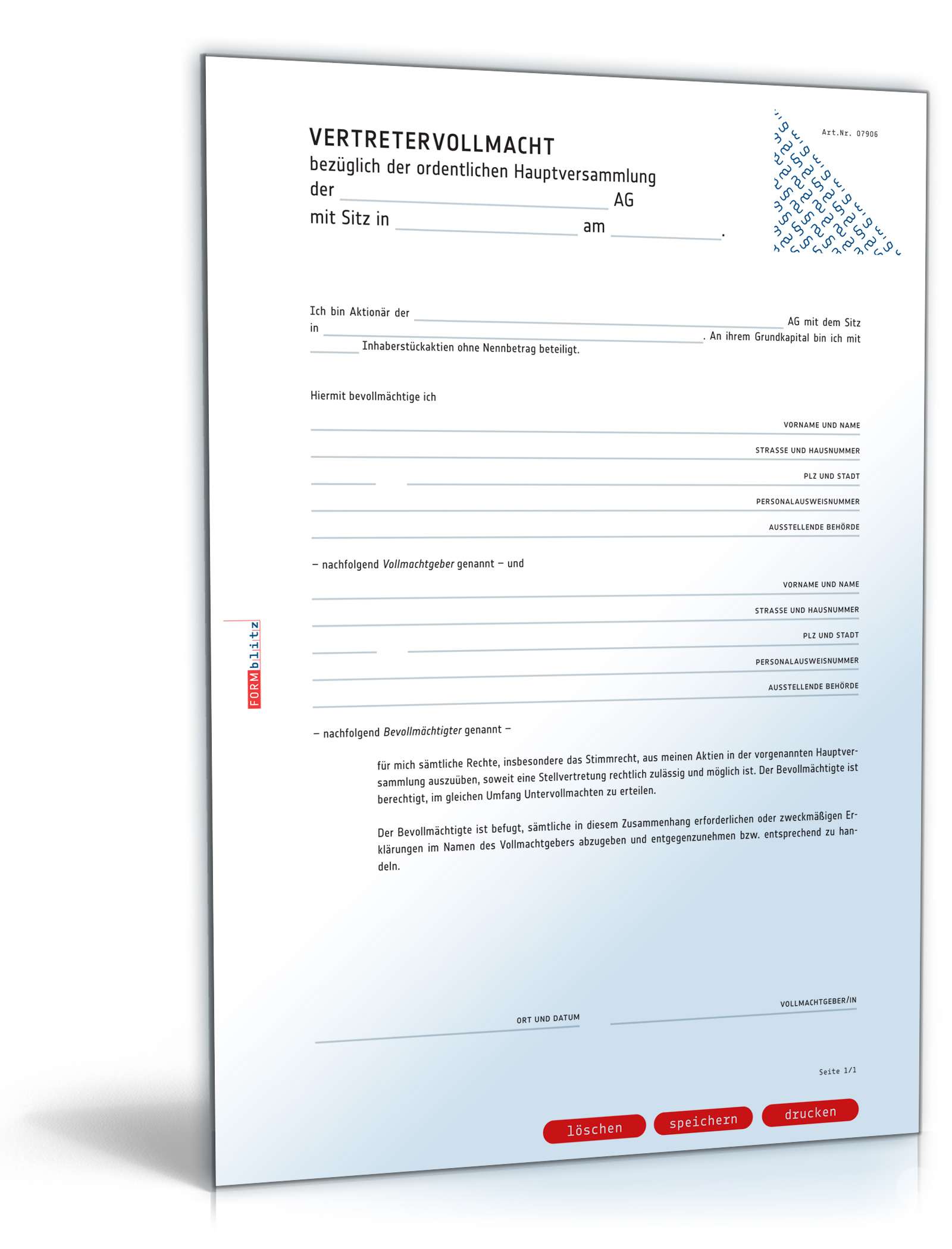 Vollmacht Vertretung Hauptversammlung PDF