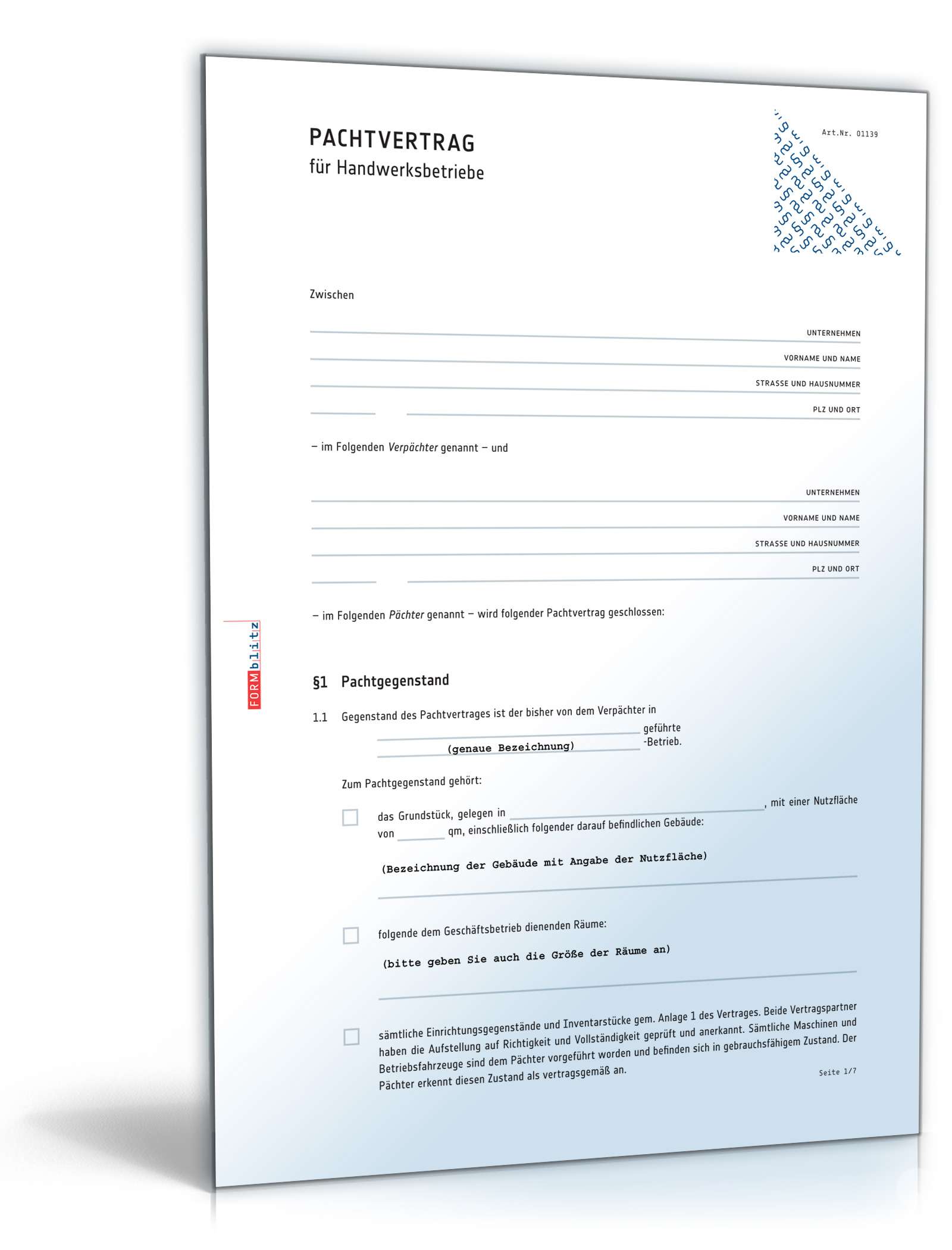 Pachtvertrag Handwerksbetrieb PDF