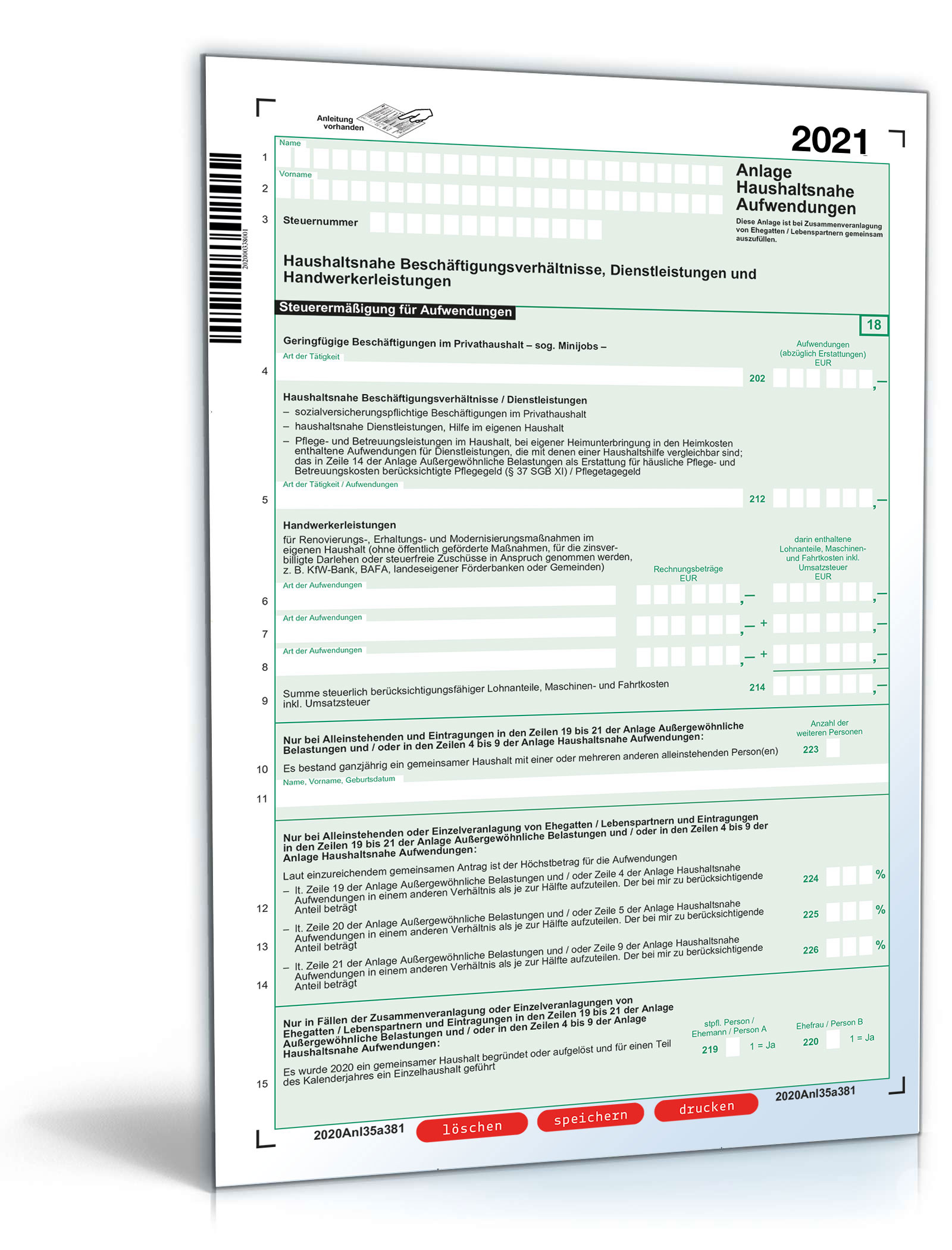 Anlage 35 a haushaltsnahe Aufwendungen 2023 PDF