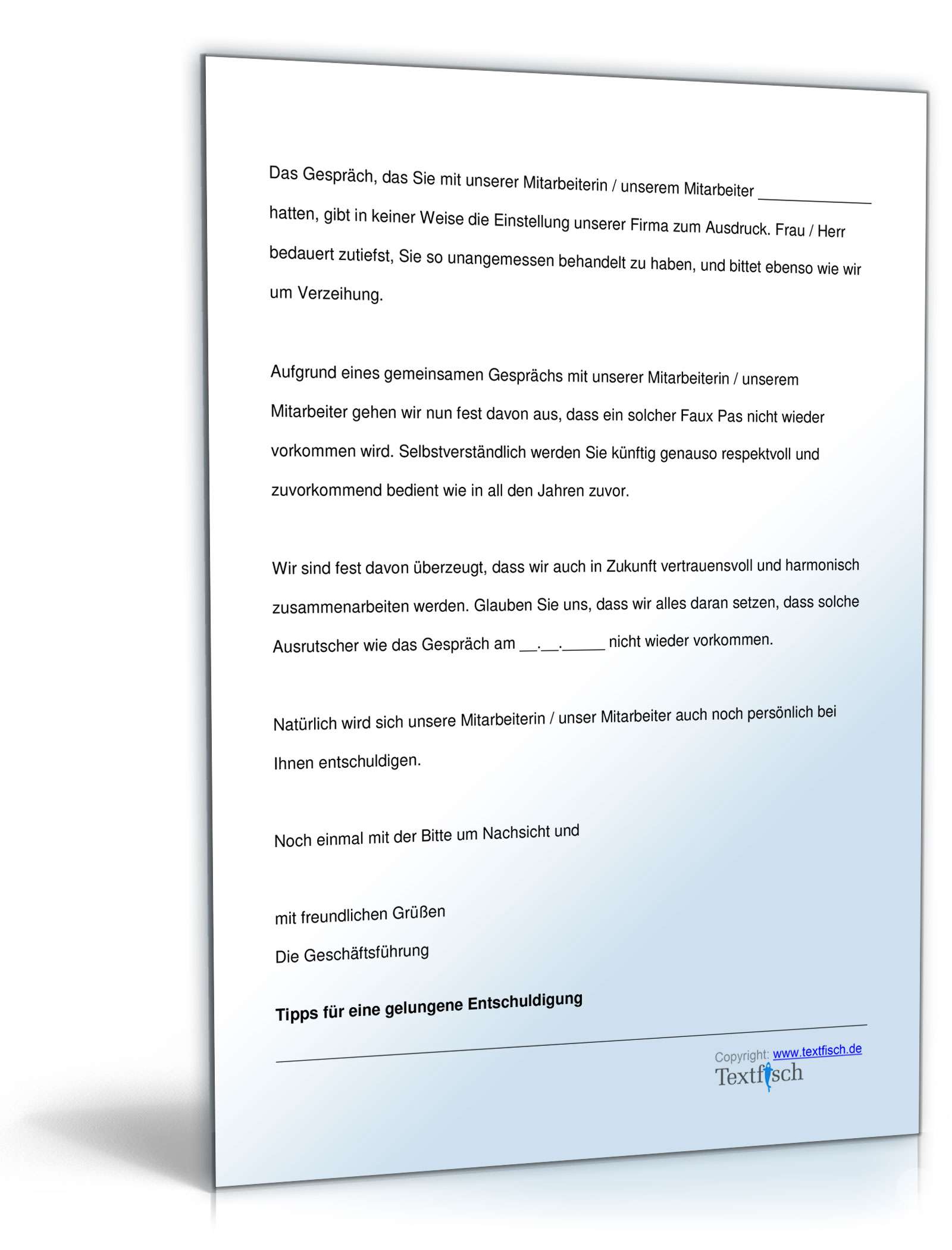 Entschuldigung schlechter Kundenservice PDF. Seite: 3