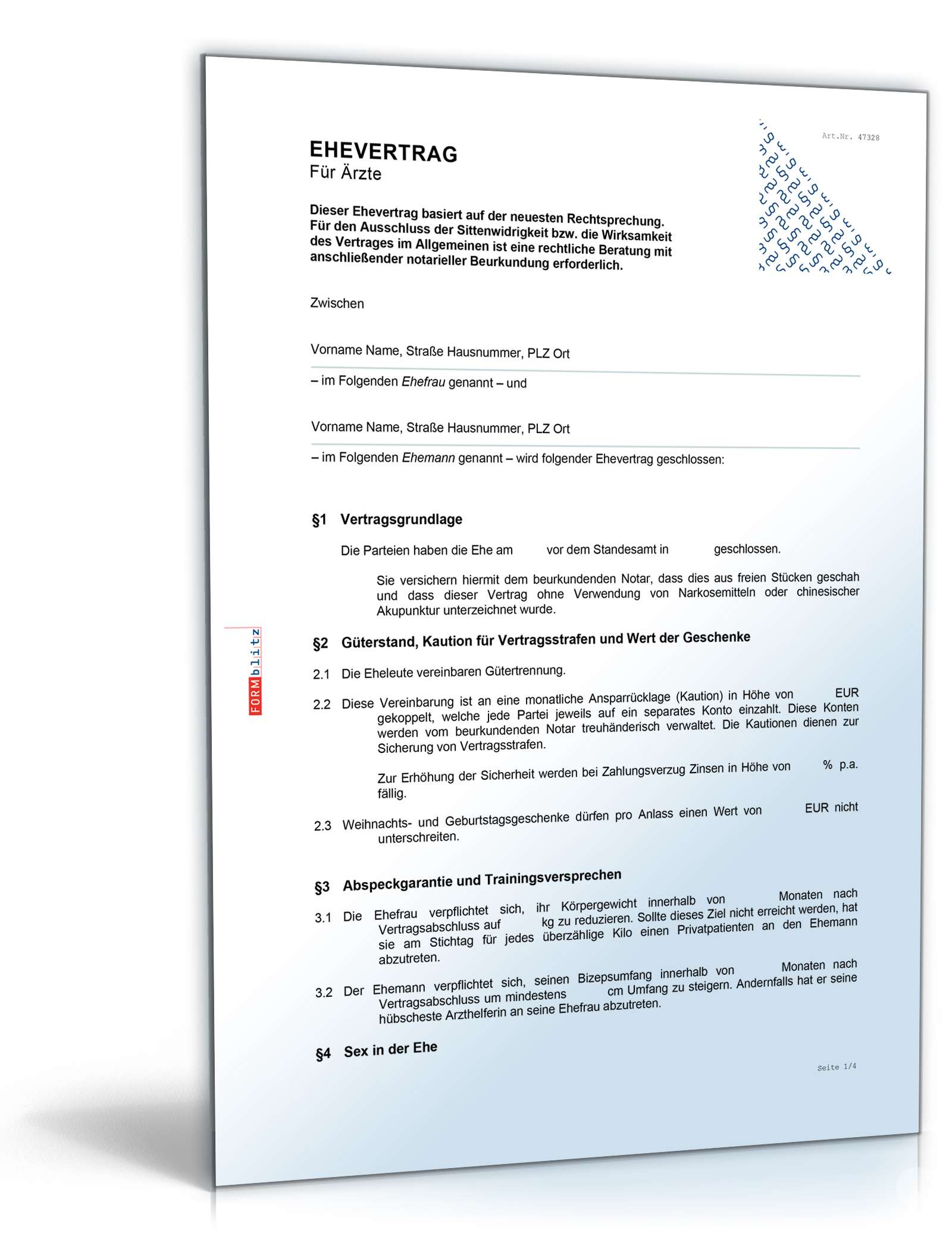 Ehevertrag Ärzte Fun-Vertrag Word