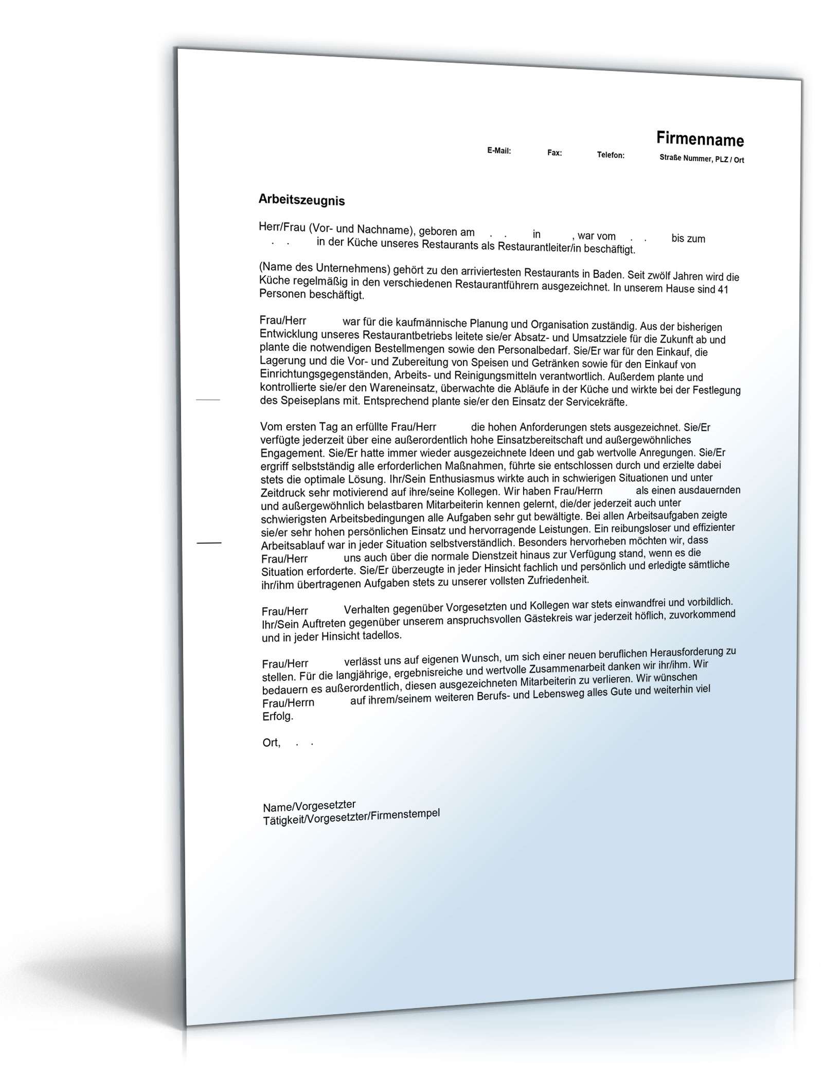 Arbeitszeugnis Restaurantleiter Excel. Seite: 4