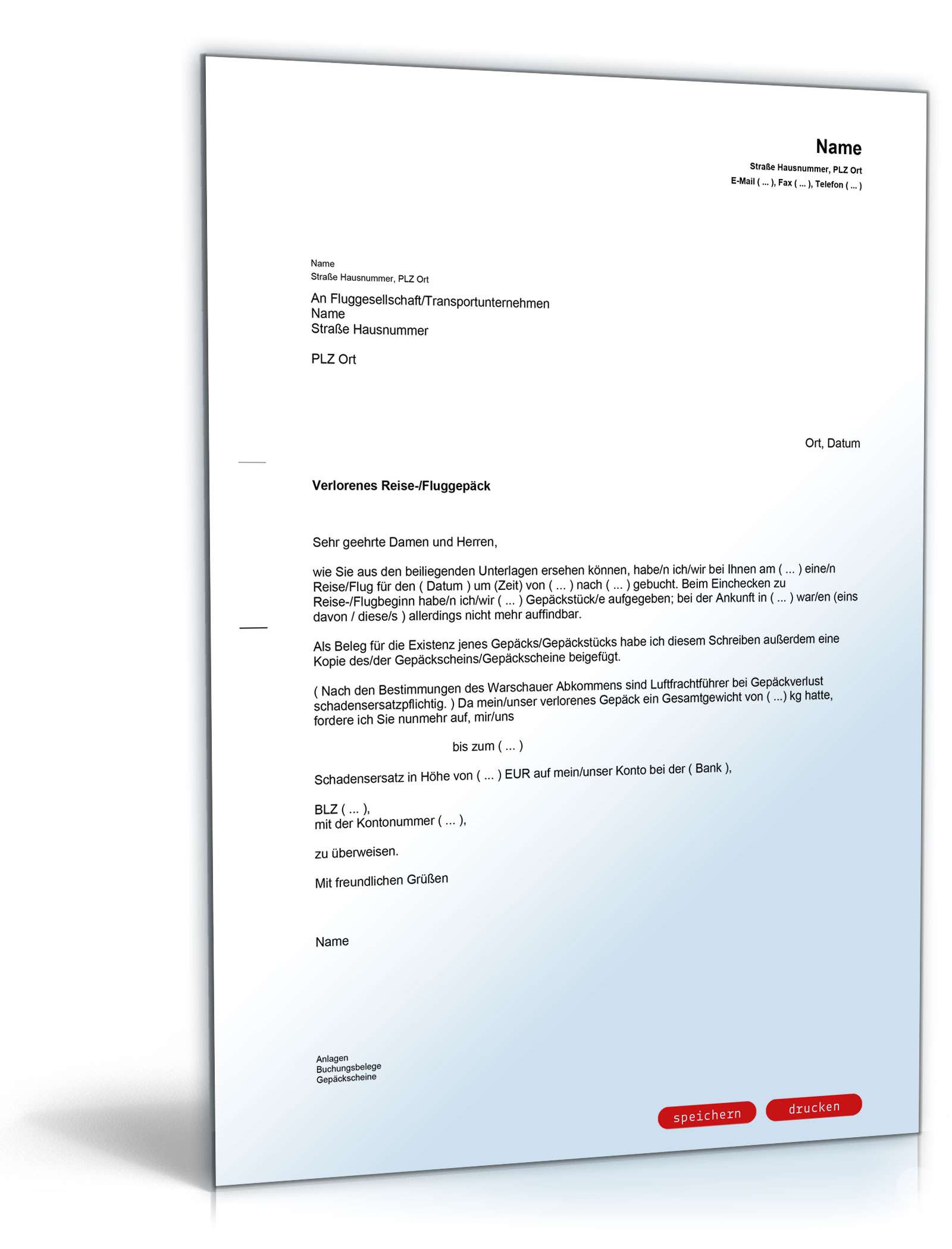 Reklamation Verlust Reisegepäck PDF