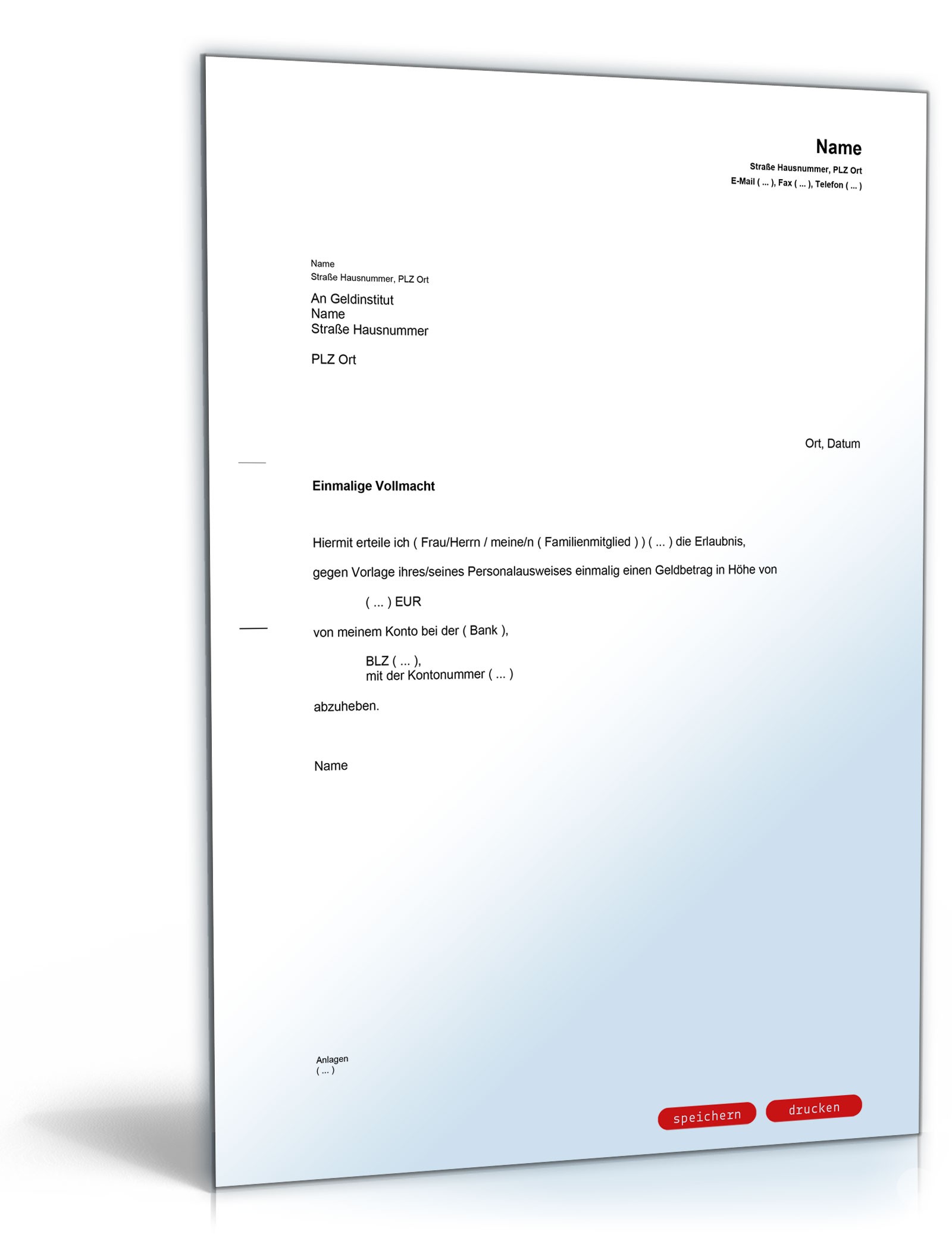 Einmalige Bankvollmacht PDF