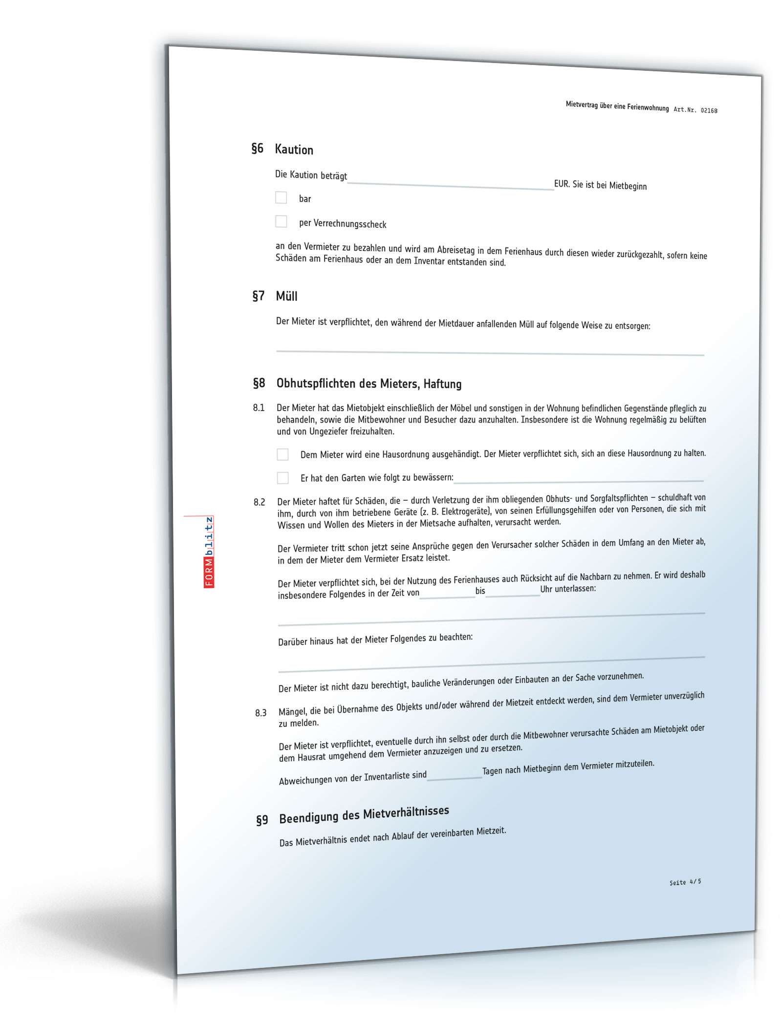 Mietvertrag Ferienwohnung PDF. Seite: 4