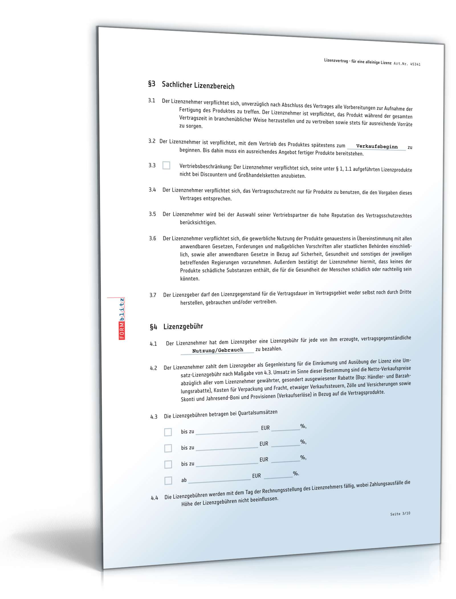 Lizenzvertrag alleinige Lizenz PDF. Seite: 3