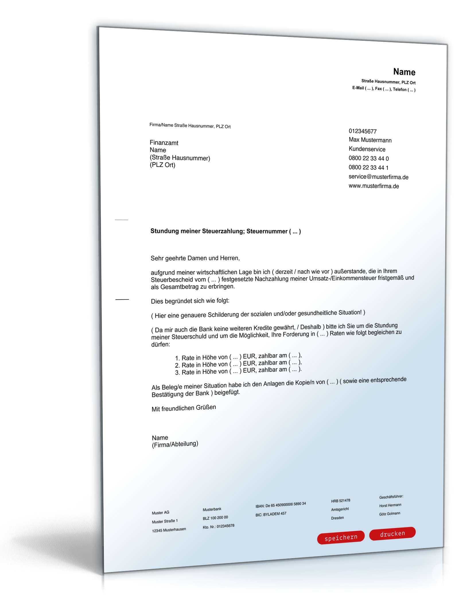 Antrag auf Stundung der Steuerschuld PDF