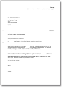 Aufforderung zur Nachbesserung einer Dienstleistung Word