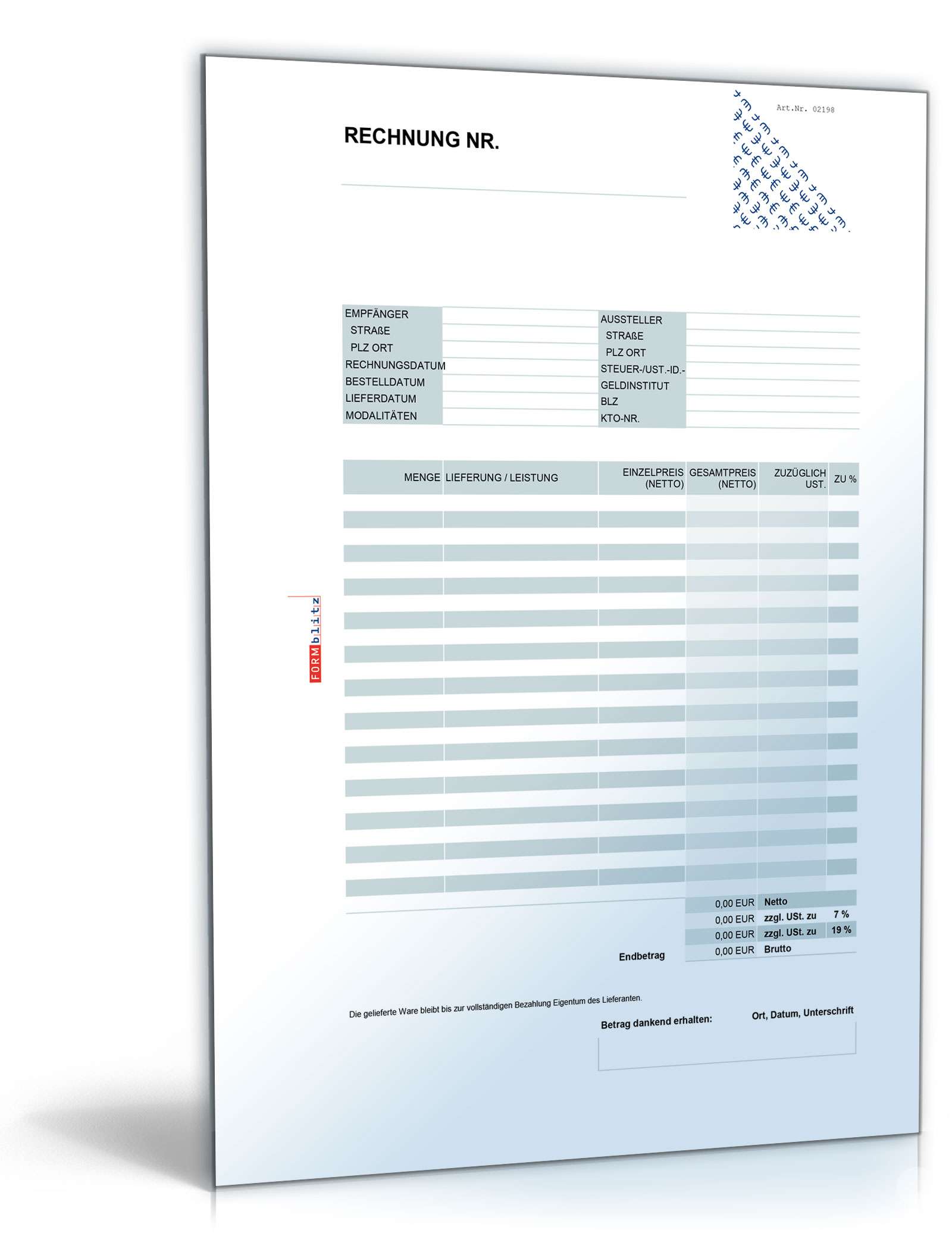 8 verschiedene Rechnungsvorlagen als Excel-Tabelle Excel. Seite: 7