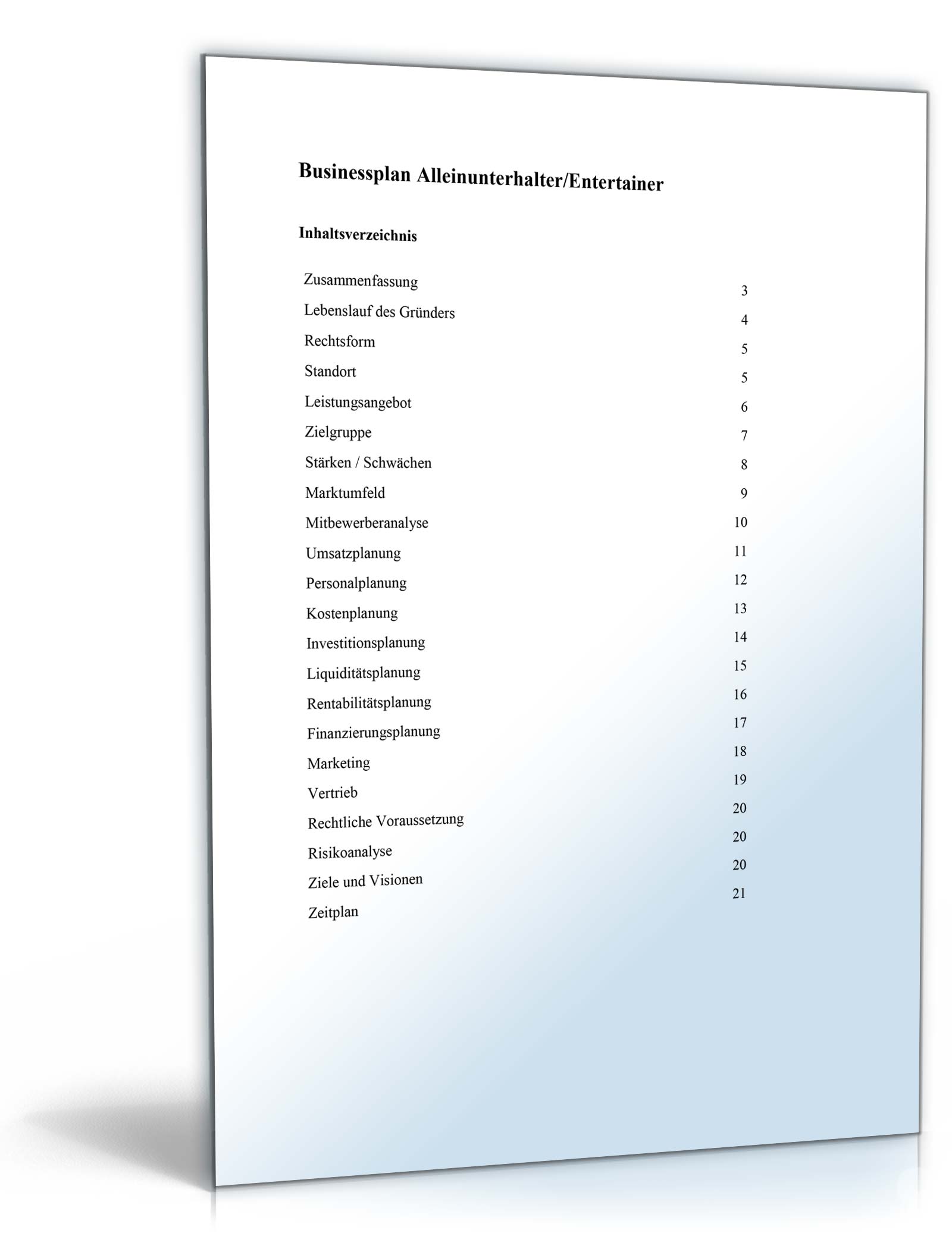 Businessplan Alleinunterhalter Excel. Seite: 2