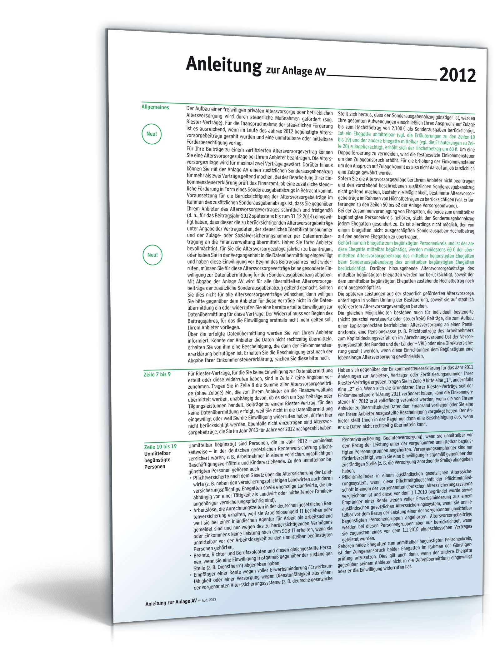 Anleitung zur Anlage AV 2012 PDF