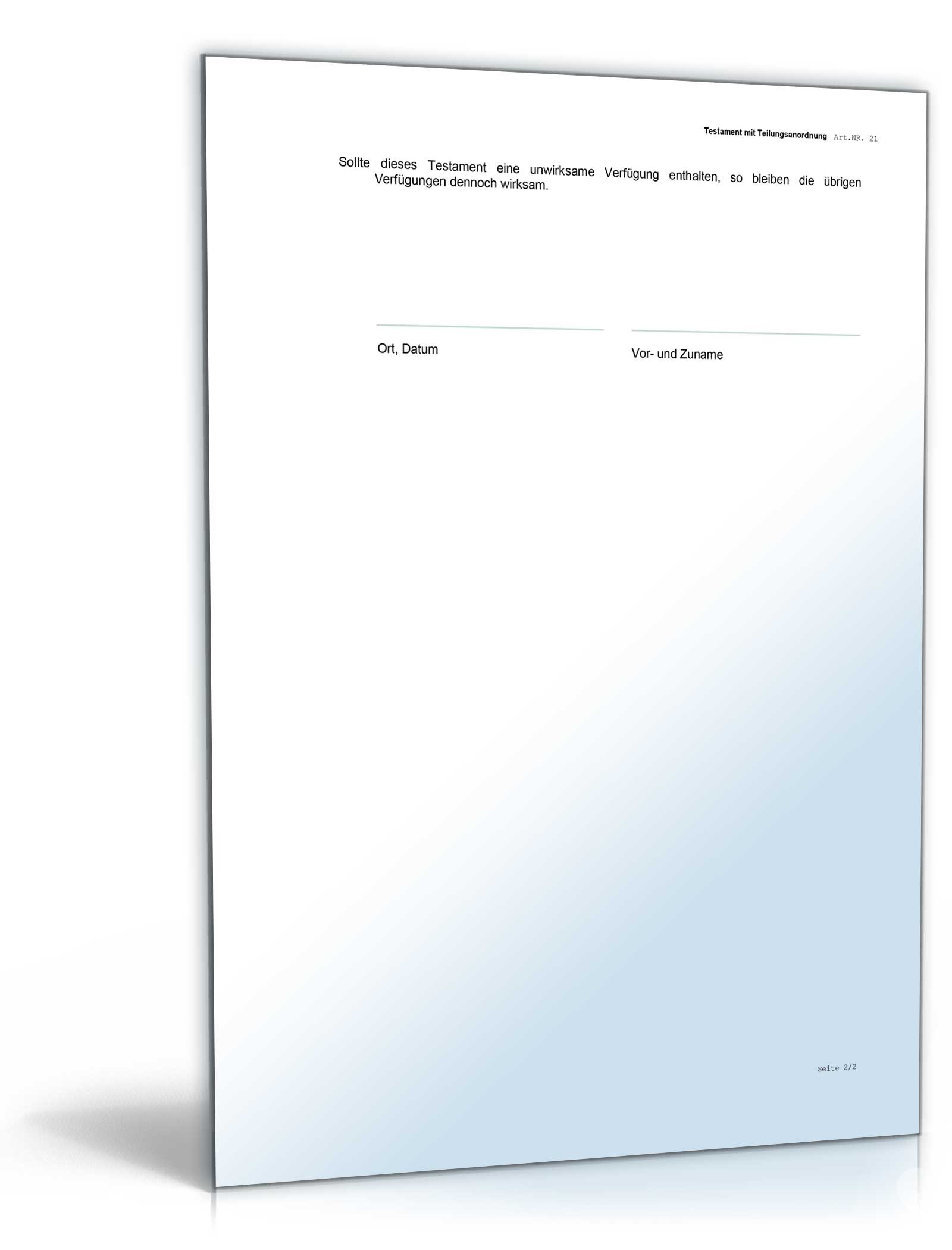 Testament Teilungsanordnung Word. Seite: 2